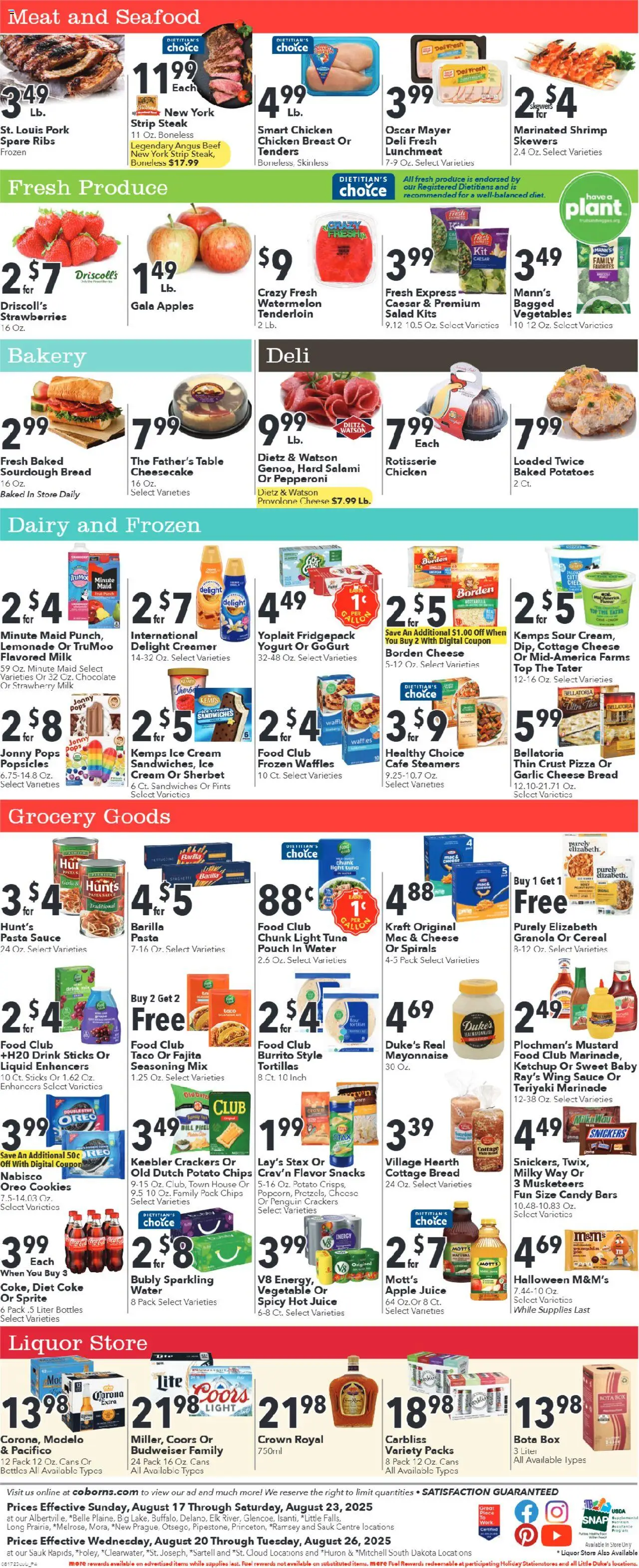 Coborn's Weekly Ad - valid from 17.08.2025 | Page: 2 | Products: Milk, Bread, Pork, Potatoes