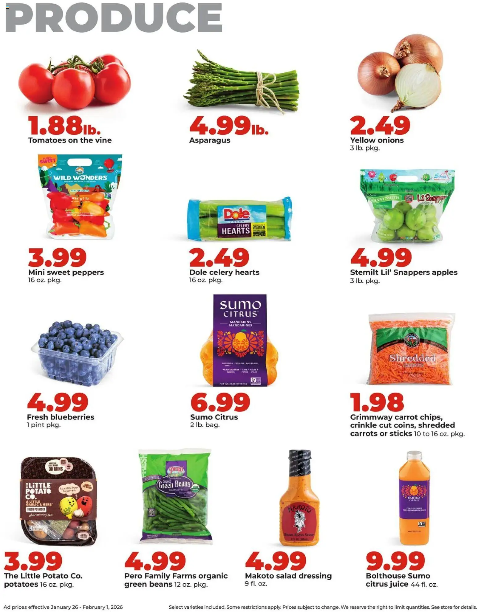 HyVee Weekly Ad - valid from 26.01.2026 | Page: 9 | Products: Juice, Apples, Tomatoes, Salad