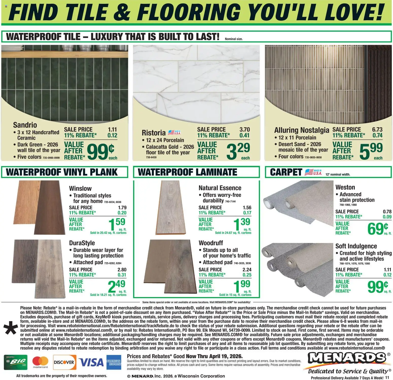 Menards Weekly Ad - valid from 09.04.2026 | Page: 18 | Products: Box, Carpet, Date