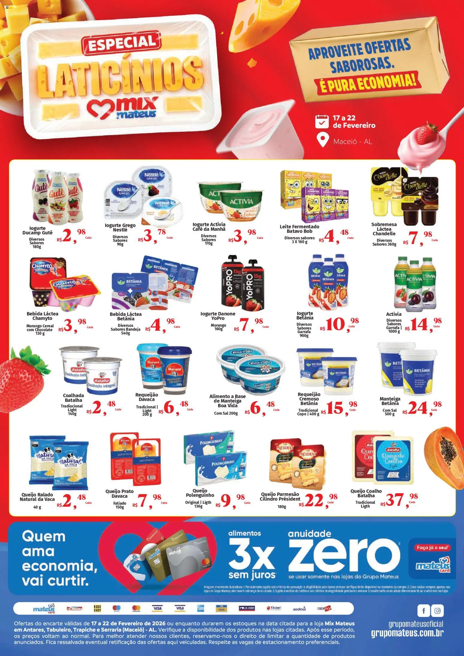 Mateus Folheto - válido de 17.02.2026 | Página: 1 | Produtos: Queijo ralado, Bebida, Queijo parmesão, Sal