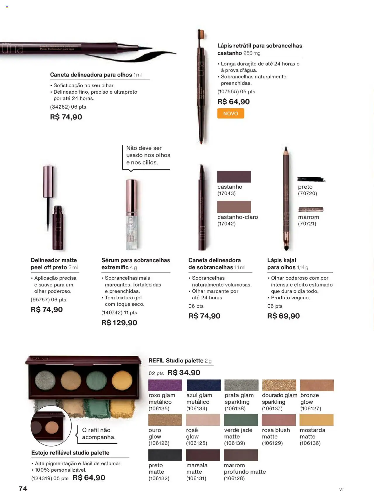 Natura Folheto - válido de 18.08.2025 | Página: 74 | Produtos: Blush, Delineador, Lápis, Caneta