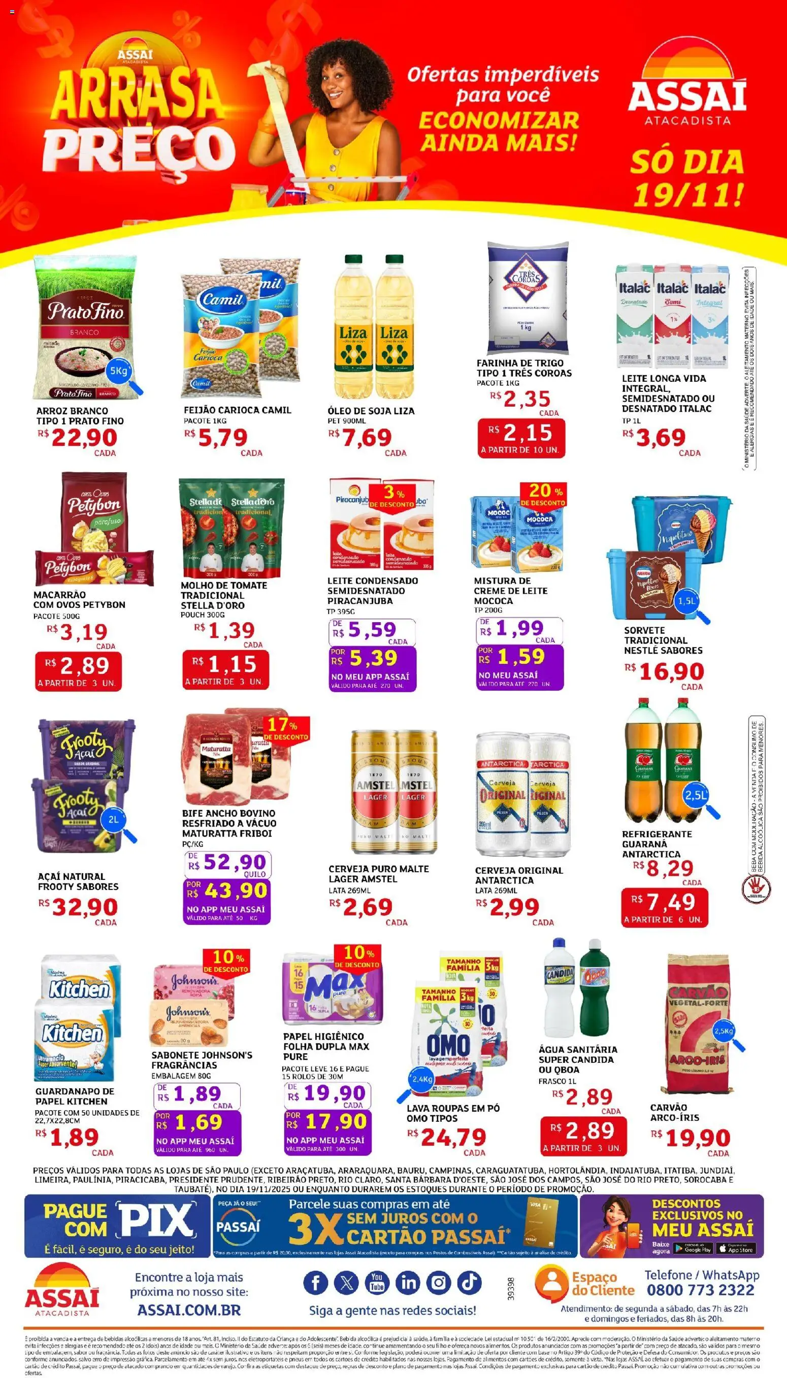 Assaí Atacadista Folheto - válido de 19.11.2025 | Página: 1 | Produtos: Feijão, Macarrão, Roupas, Sorvete