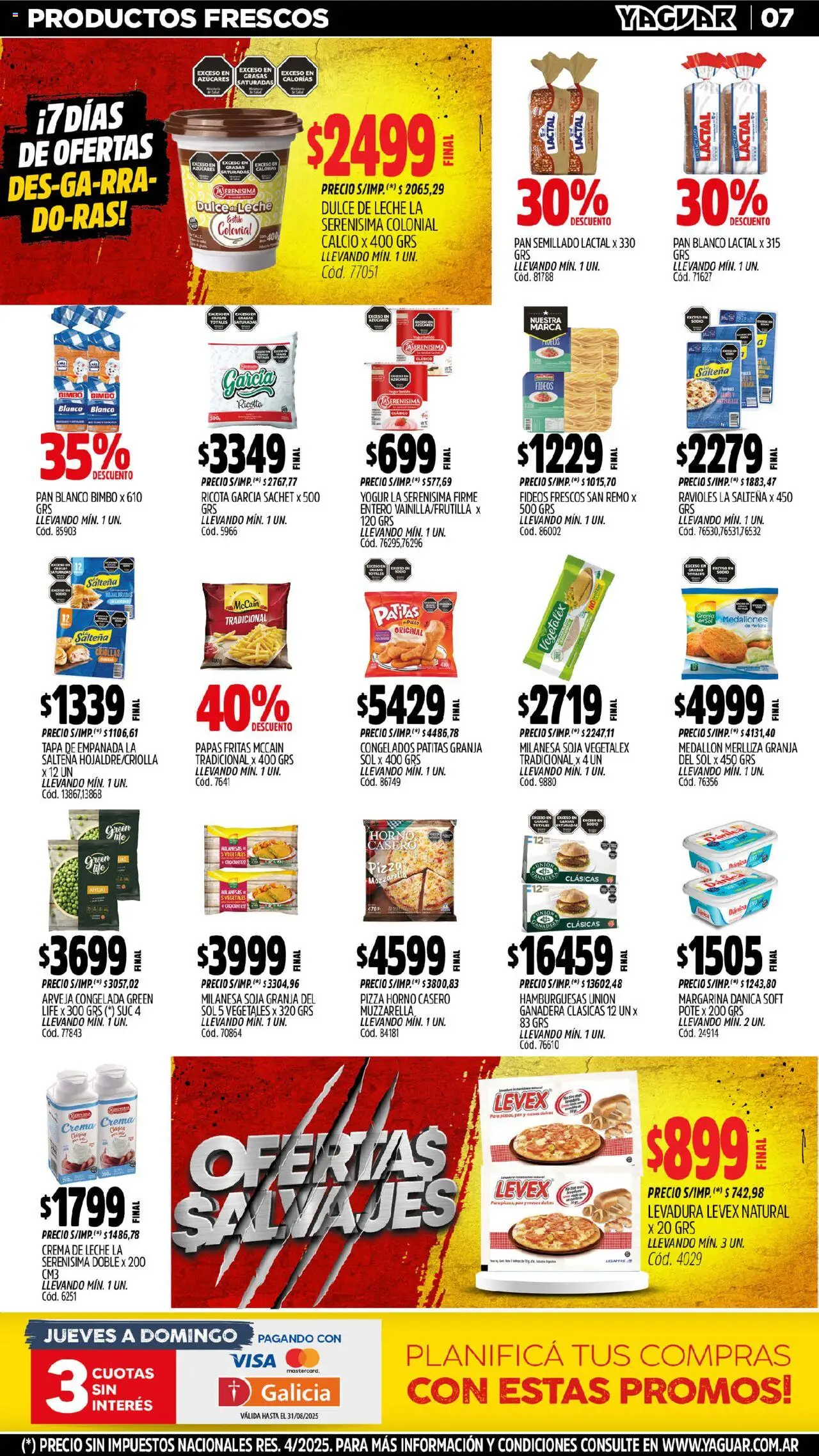 Yaguar - Bahía Blanca │ válido desde el 11.08.2025 | Página: 7 | Productos: Pan, Ravioles, Fideos, Crema