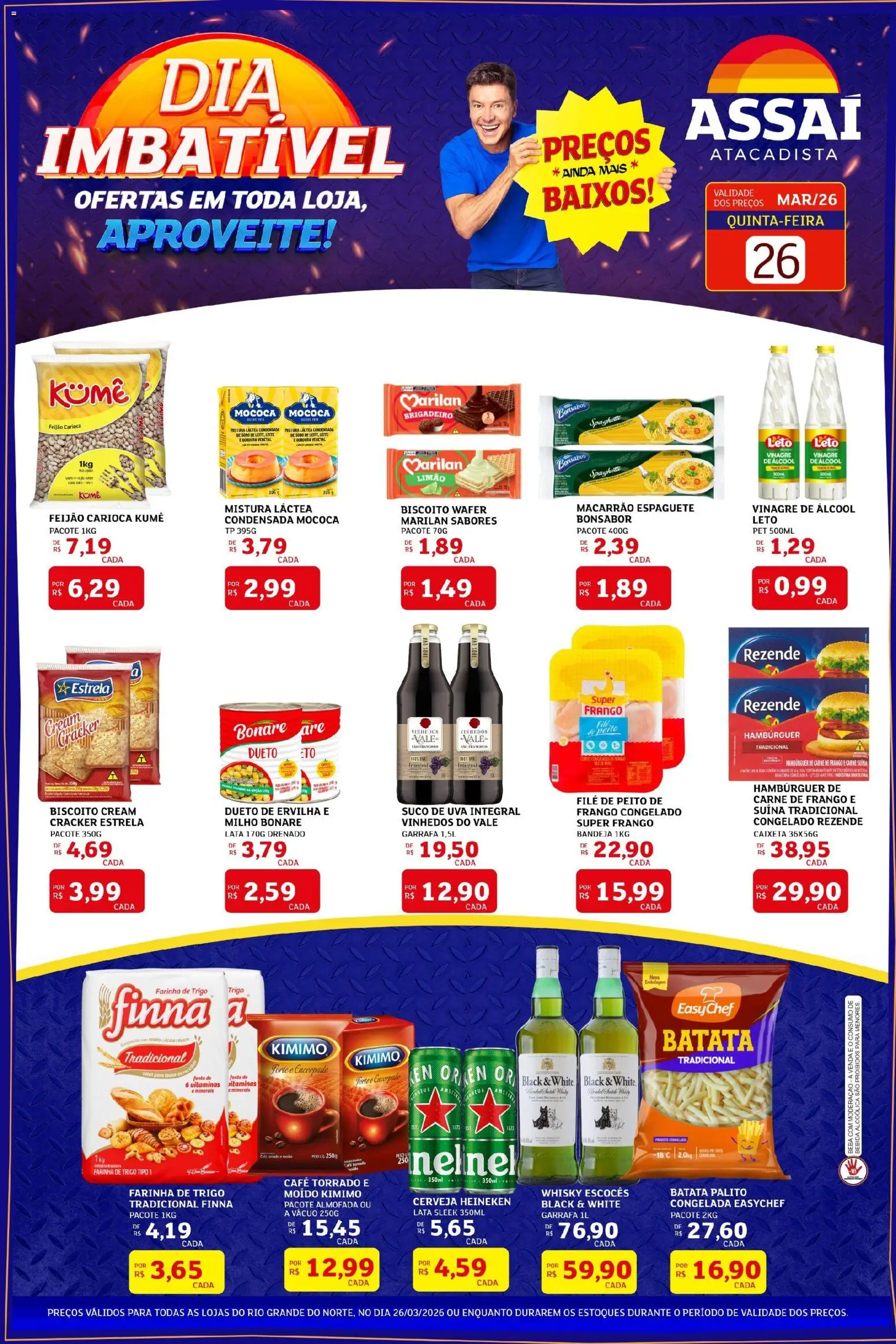 Assaí Atacadista Folheto - válido de 26.03.2026 | Página: 1 | Produtos: Farinha de trigo, Macarrão, Hambúrguer, Cream cracker