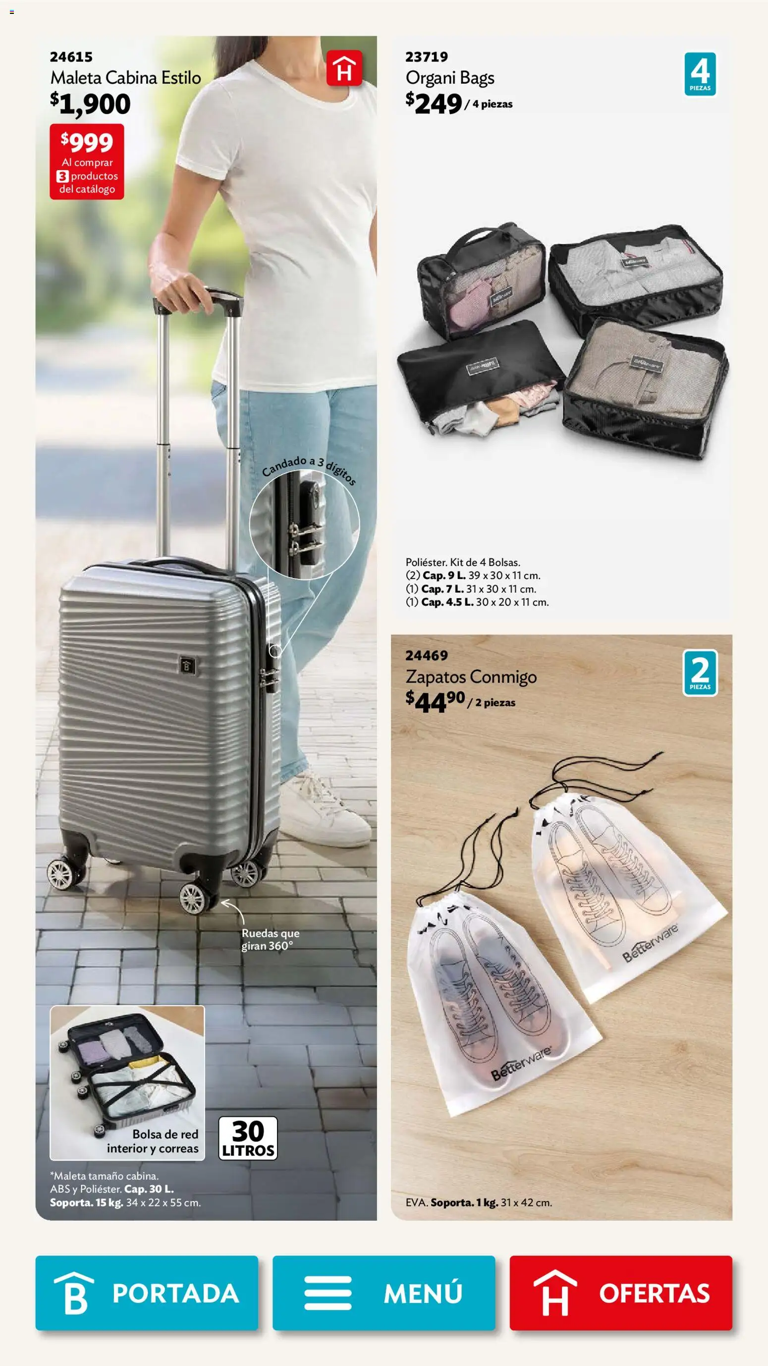 Nuevas ofertas de Betterware válidas en toda la República Mexicana desde el 02.03.2026. ¡Encuentra las mejores ofertas en Betterware campaña 3 2026! | Página: 27 | Productos: Candado, Bolsa, Zapatos, Maleta