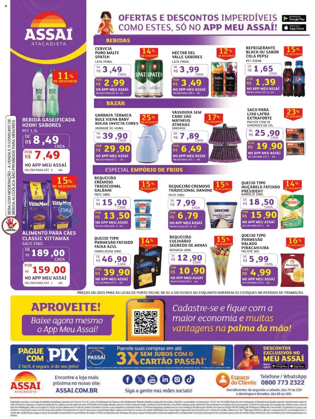 Assaí Atacadista Folheto - válido de 03.10.2025 | Página: 2 | Produtos: Queijo, Muçarela, Bandeja, Refrigerante