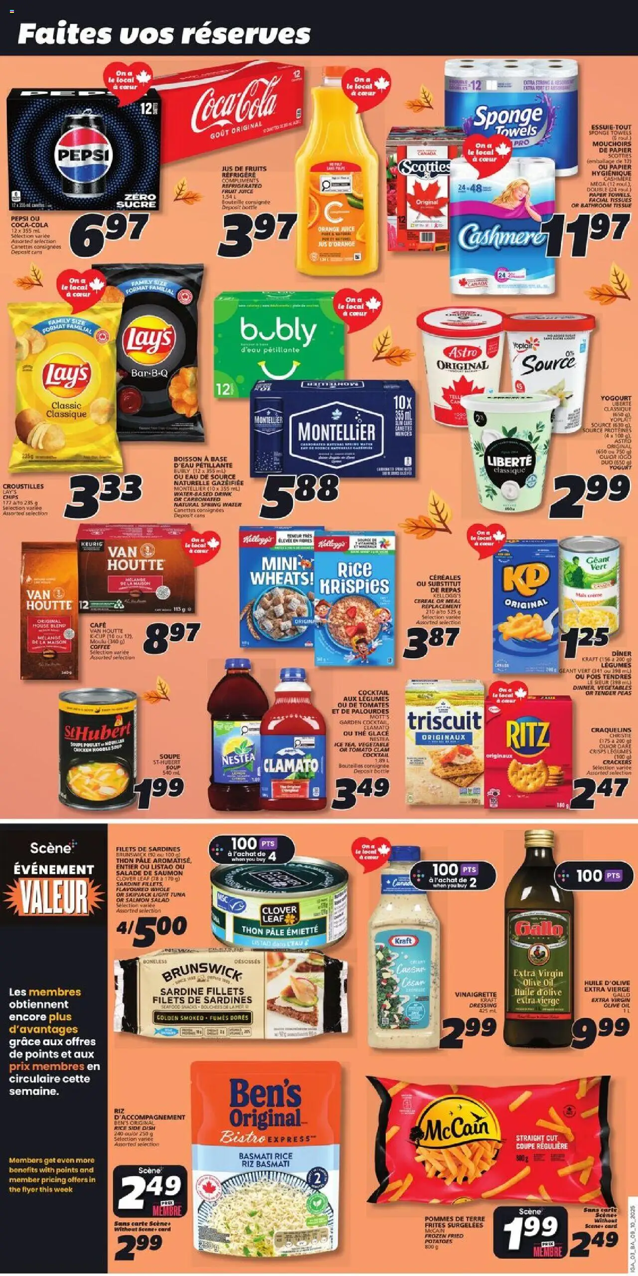 IGA flyer valid from 09.10.2025 | Page: 3 | Products: Potatoes, Yogurt, Coffee, Juice