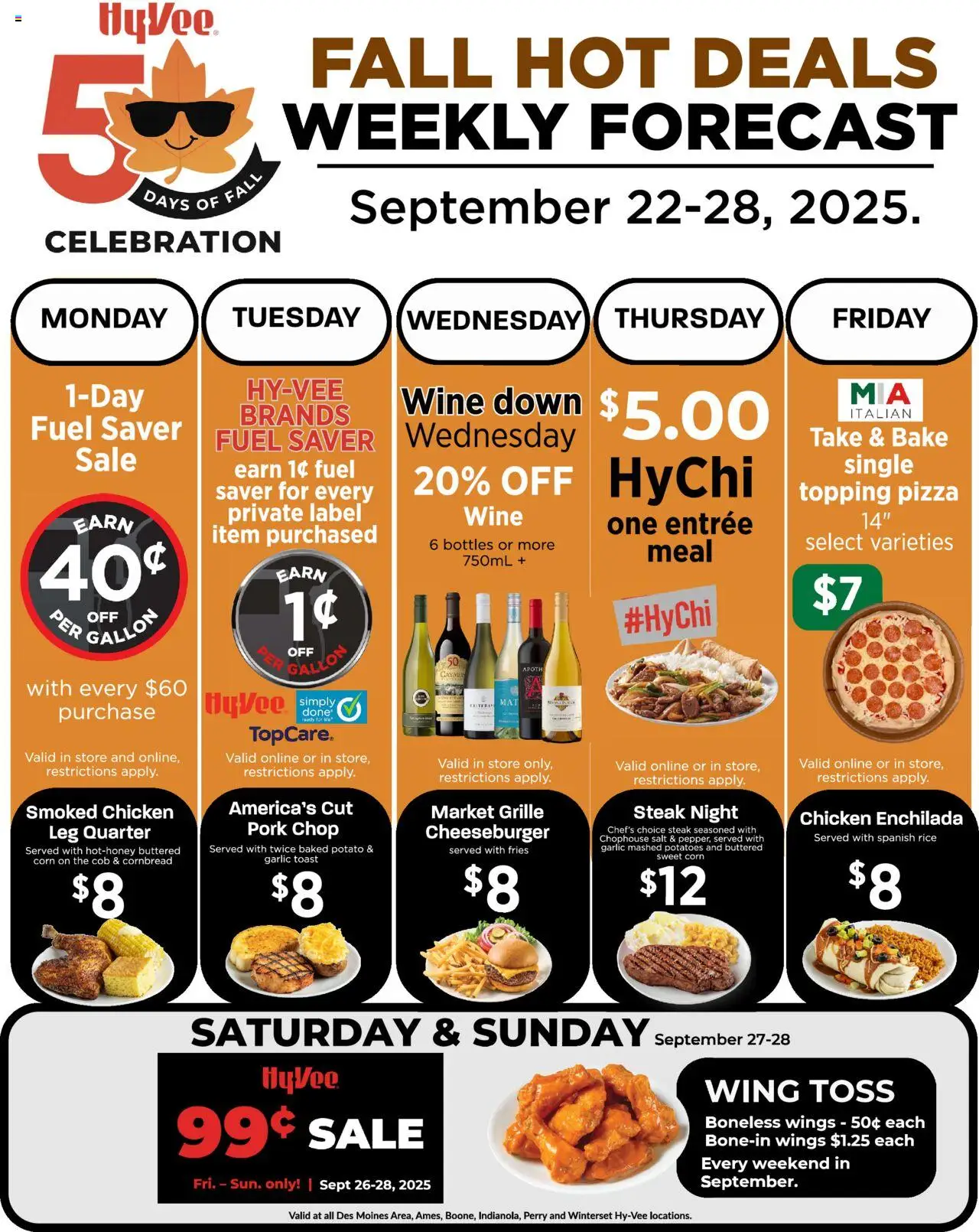 HyVee 50 Days of Fall Sept  - valid from 22.09.2025 | Page: 1 | Products: Pizza, Wine, Pork, Potatoes