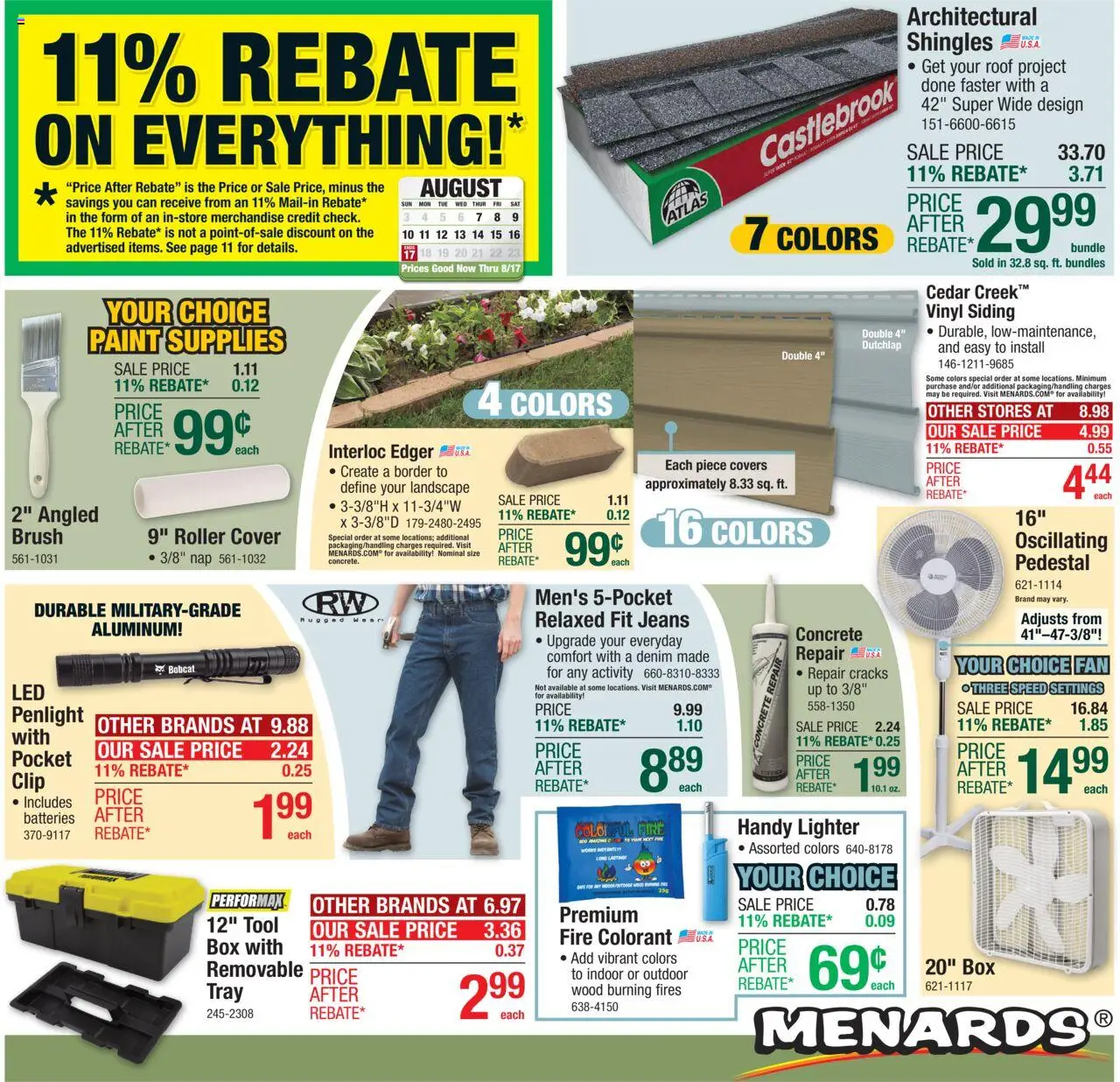 Menards Weekly Ad - valid from 06.08.2025 | Page: 1 | Products: Edger, Clip, Brush, Fan