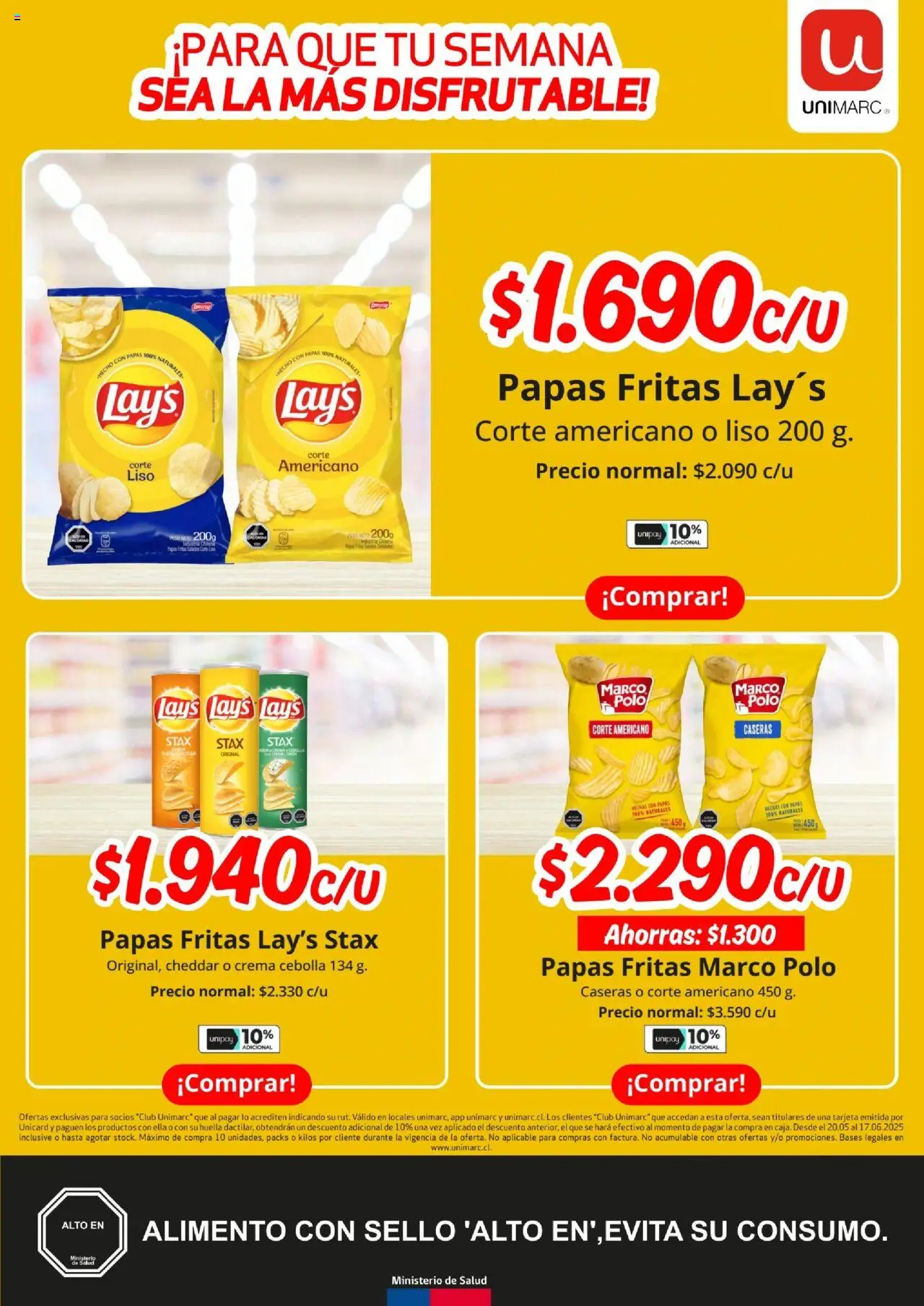 Unimarc Ofertas │ válido desde el 30.05.2025 | Página: 9 | Productos: Peso, Cebolla, Papas fritas, Crema