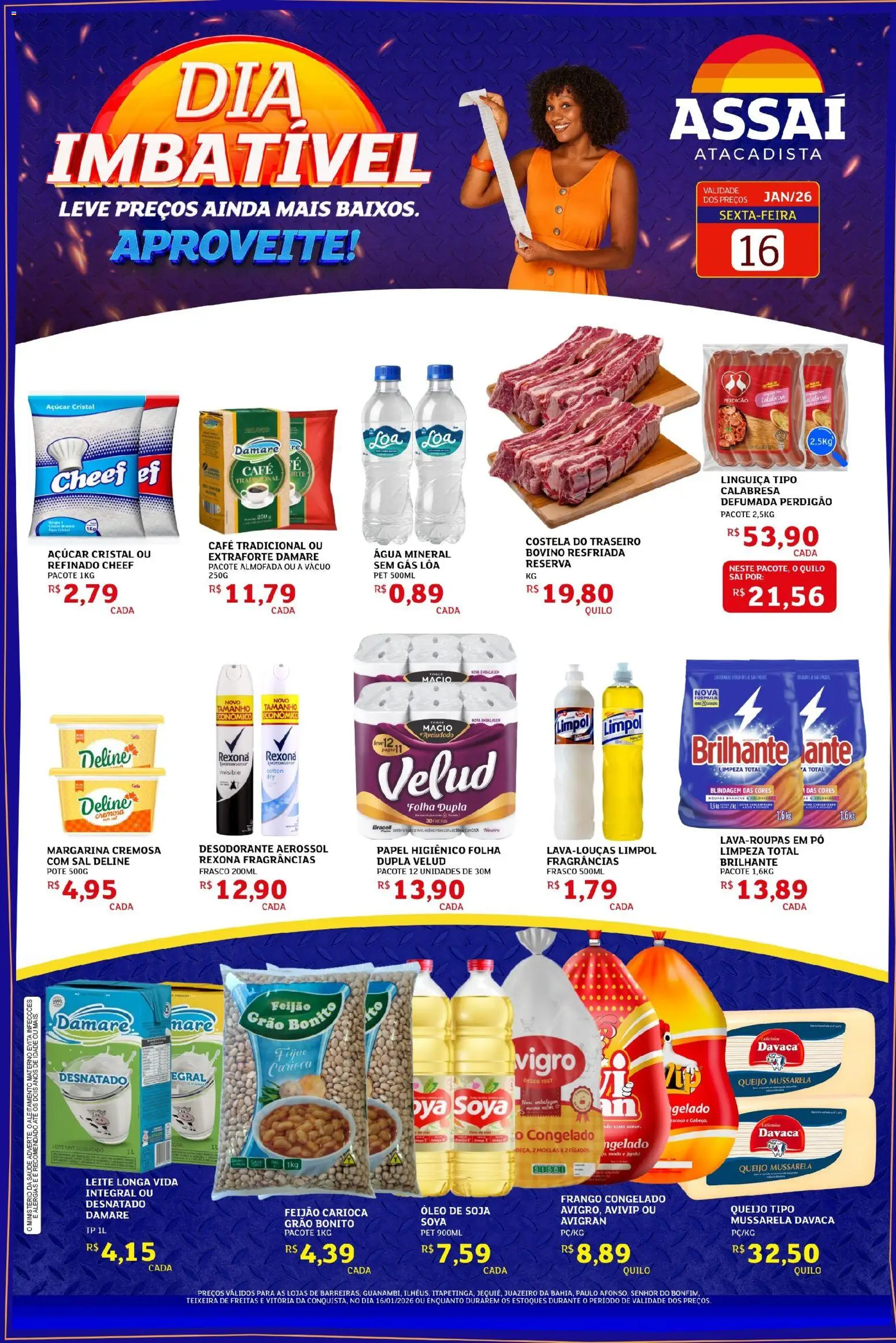 Assaí Atacadista Folheto - válido de 16.01.2026 | Página: 1 | Produtos: Pó, Leite, Sal, Mussarela
