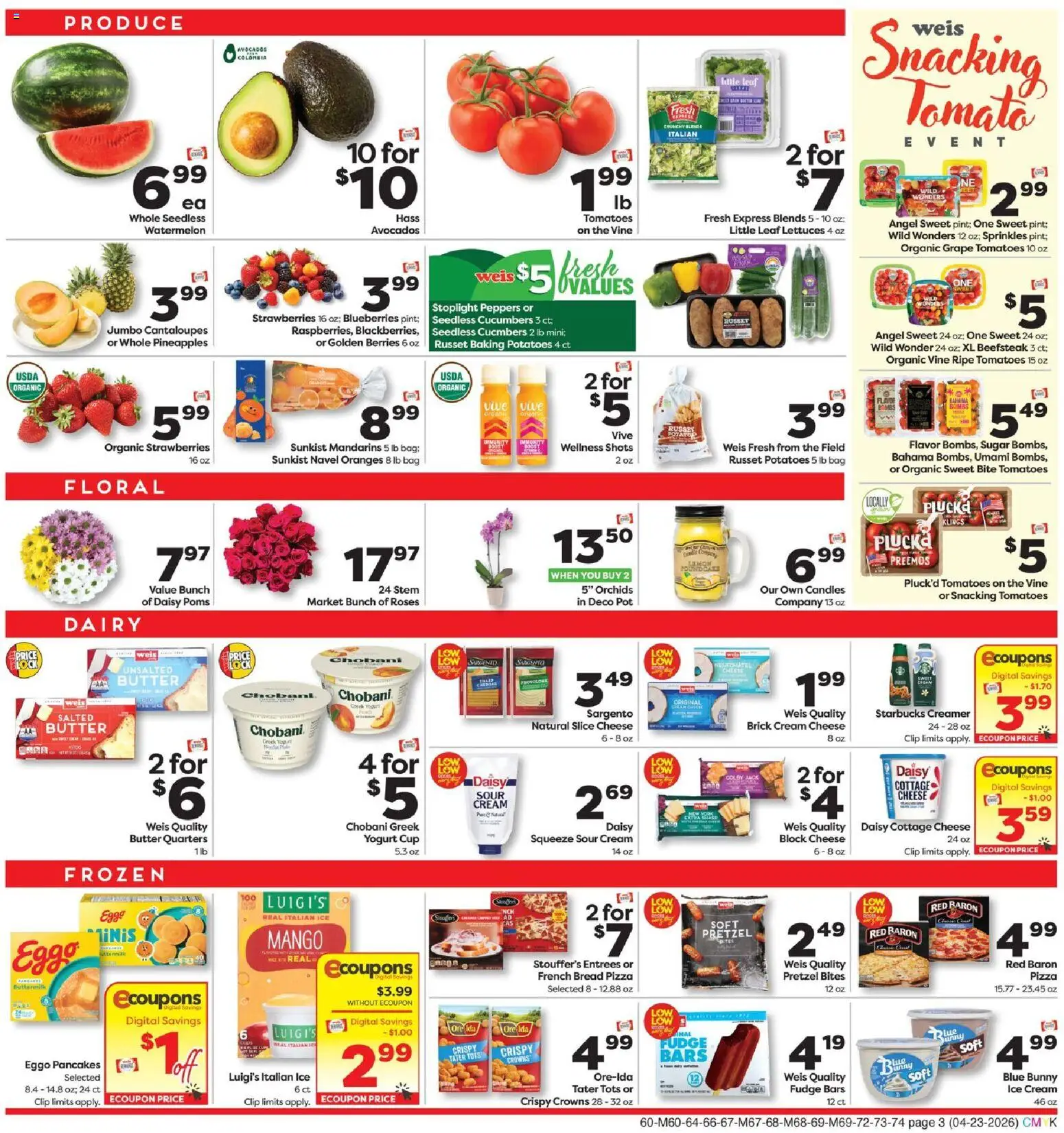 Weis Weekly Circular - PA - valid from 23.04.2026 | Page: 6 | Products: Tomatoes, Cucumbers, Ice cream, Watermelon