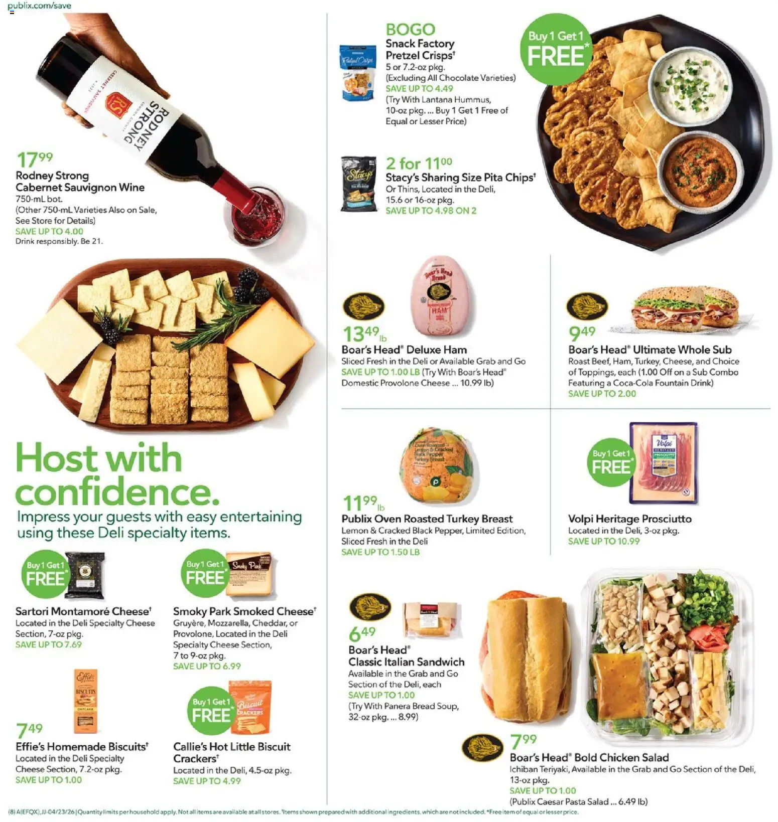 Publix Weekly Ad - valid from 22.04.2026 | Page: 8 | Products: Chocolate, Wine, Salad, Lemon