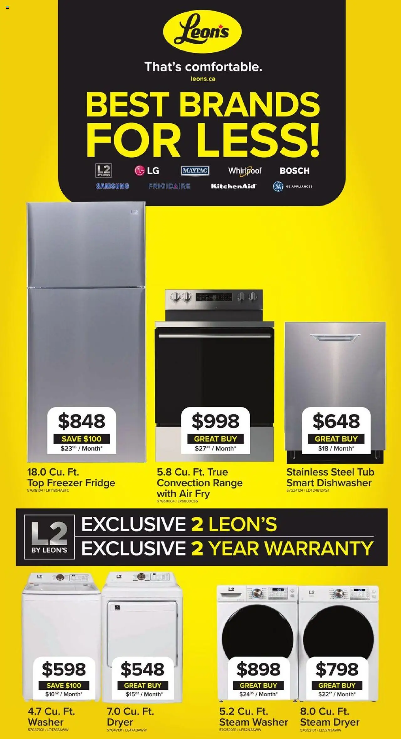 Leon's flyer valid from 02.10.2025 | Page: 1 | Products: Freezer, Dryer, Dishwasher