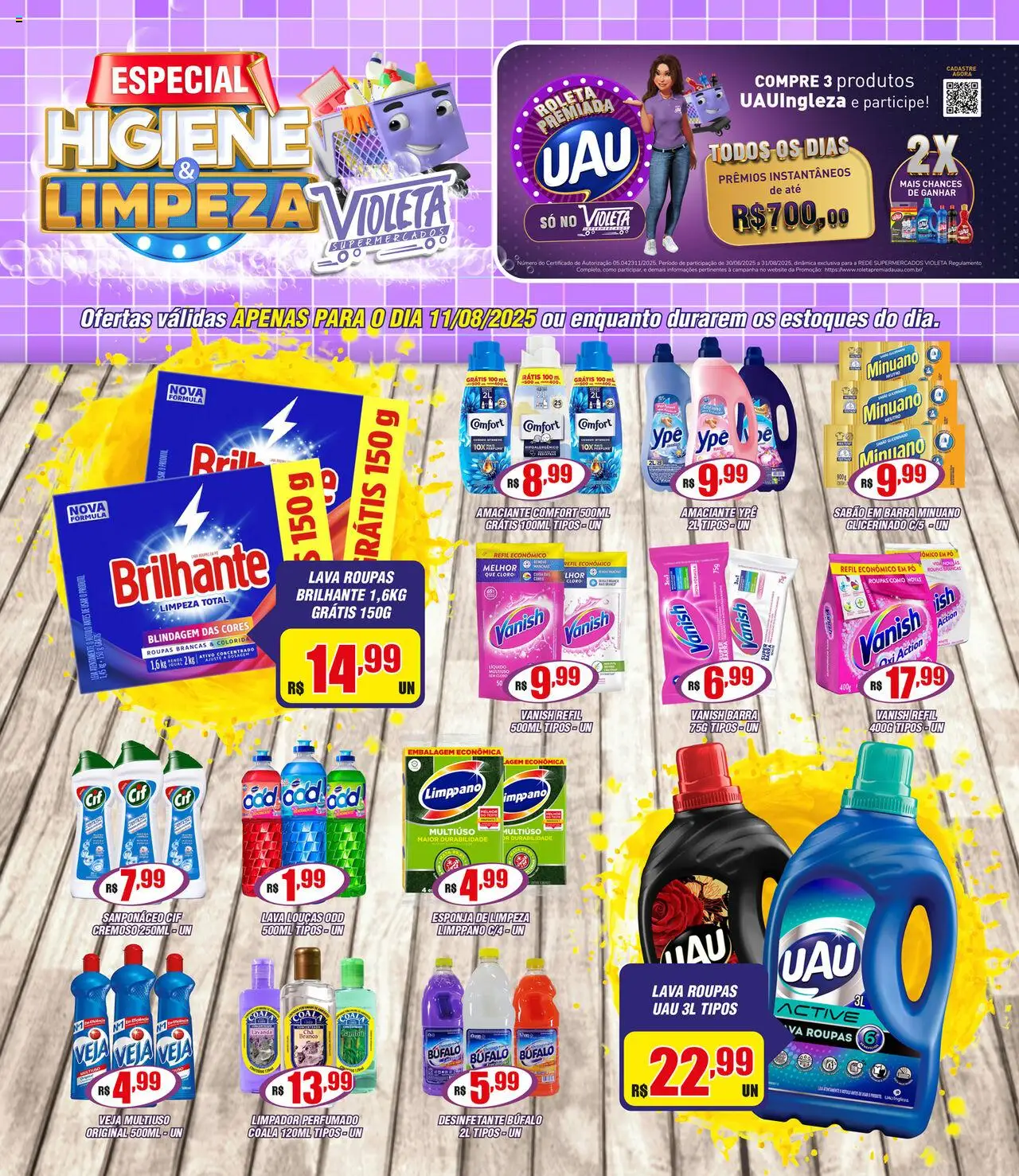 Violeta Supermercados Folheto - válido de 11.08.2025 | Página: 1 | Produtos: Sabão em barra, Pó, Vanish, Amaciante