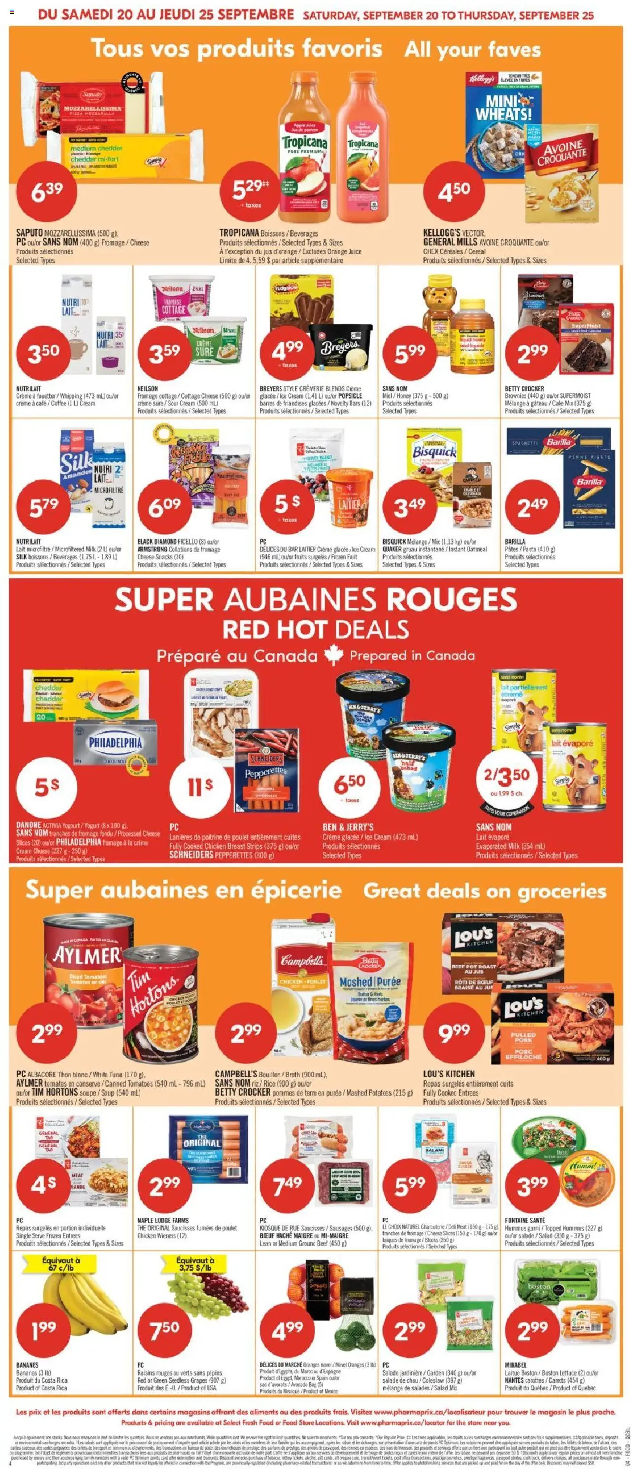 Pharmaprix flyer valid from 20.09.2025 | Page: 5 | Products: Sour cream, Beef, Ice cream, Bananas