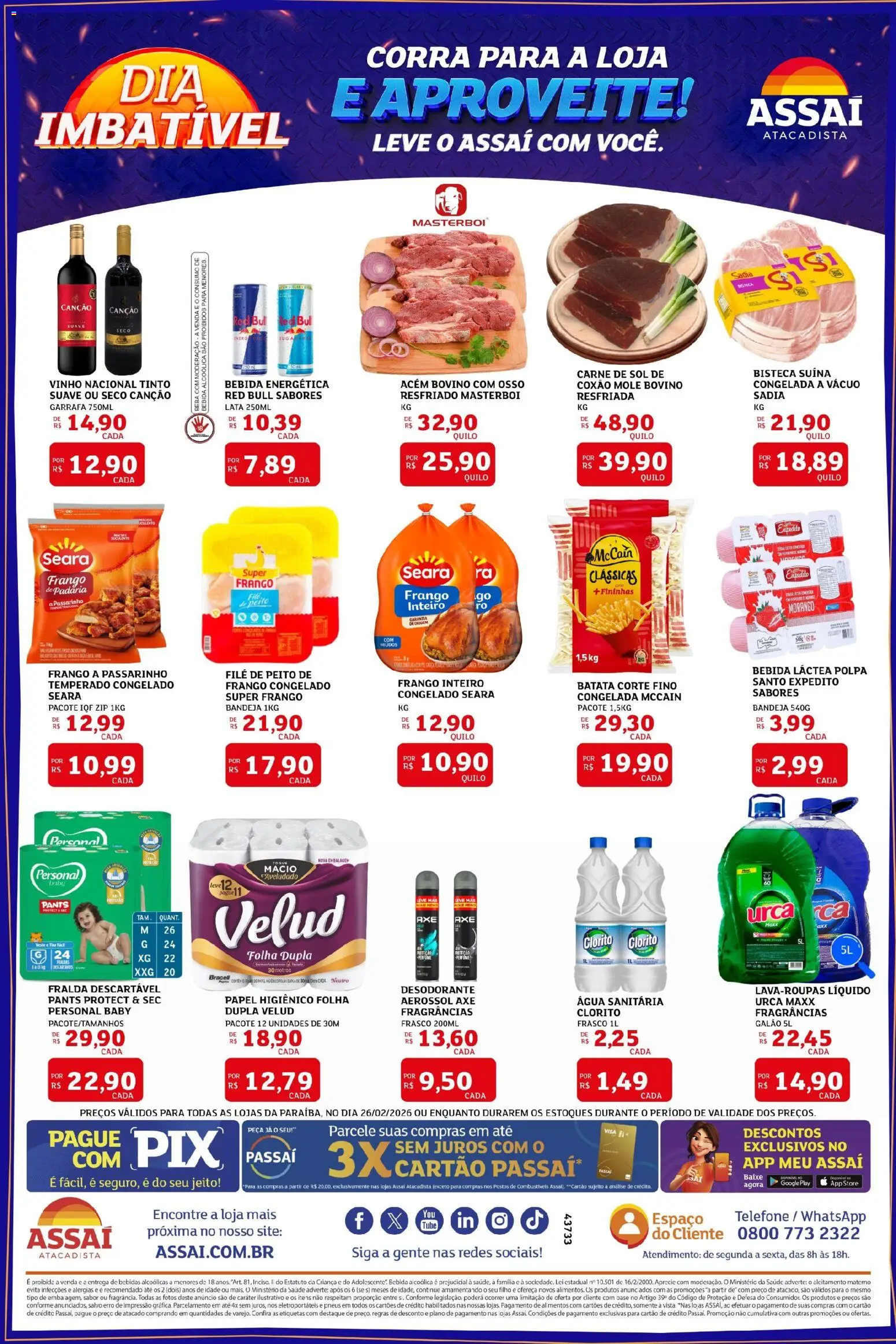 Assaí Atacadista Folheto - válido de 26.02.2026 | Página: 2 | Produtos: Desodorante, Vinho, Bandeja, Água sanitária