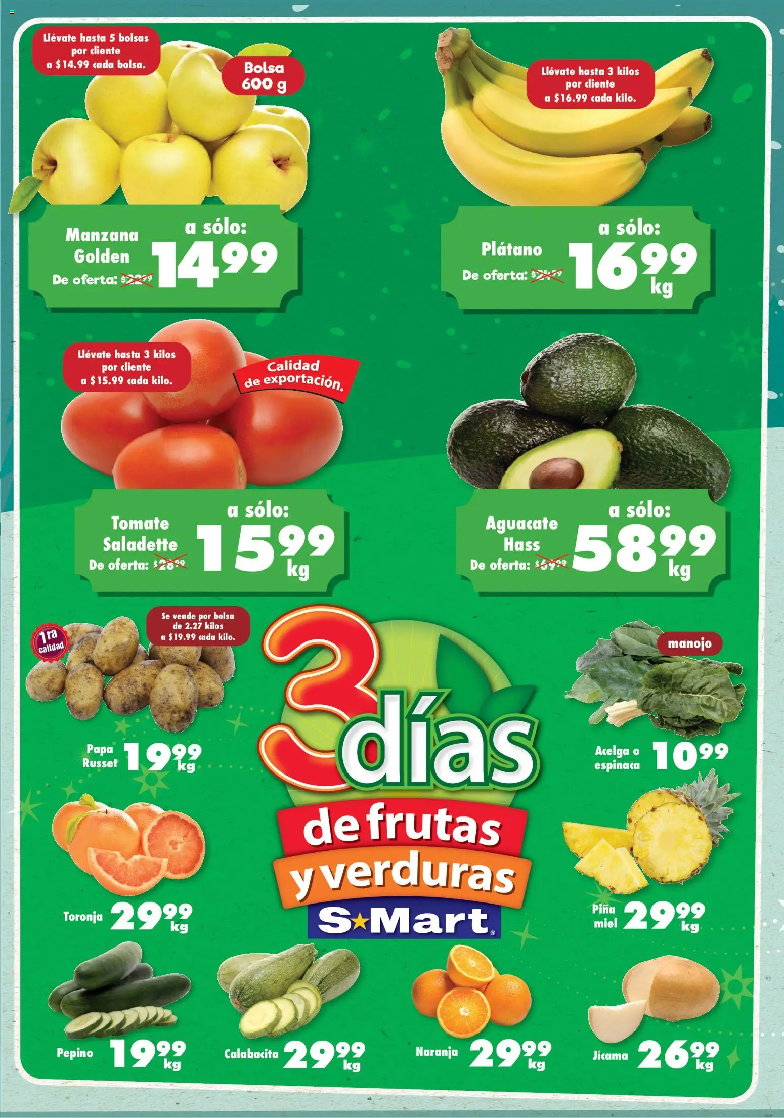 Nuevas ofertas de S-Mart válidas en toda la República Mexicana desde el 11.11.2025. ¡Encuentra las mejores ofertas en S-Mart folleto Monterrey! | Página: 1 | Productos: Bolsa, Aguacate, Piña, Espinaca