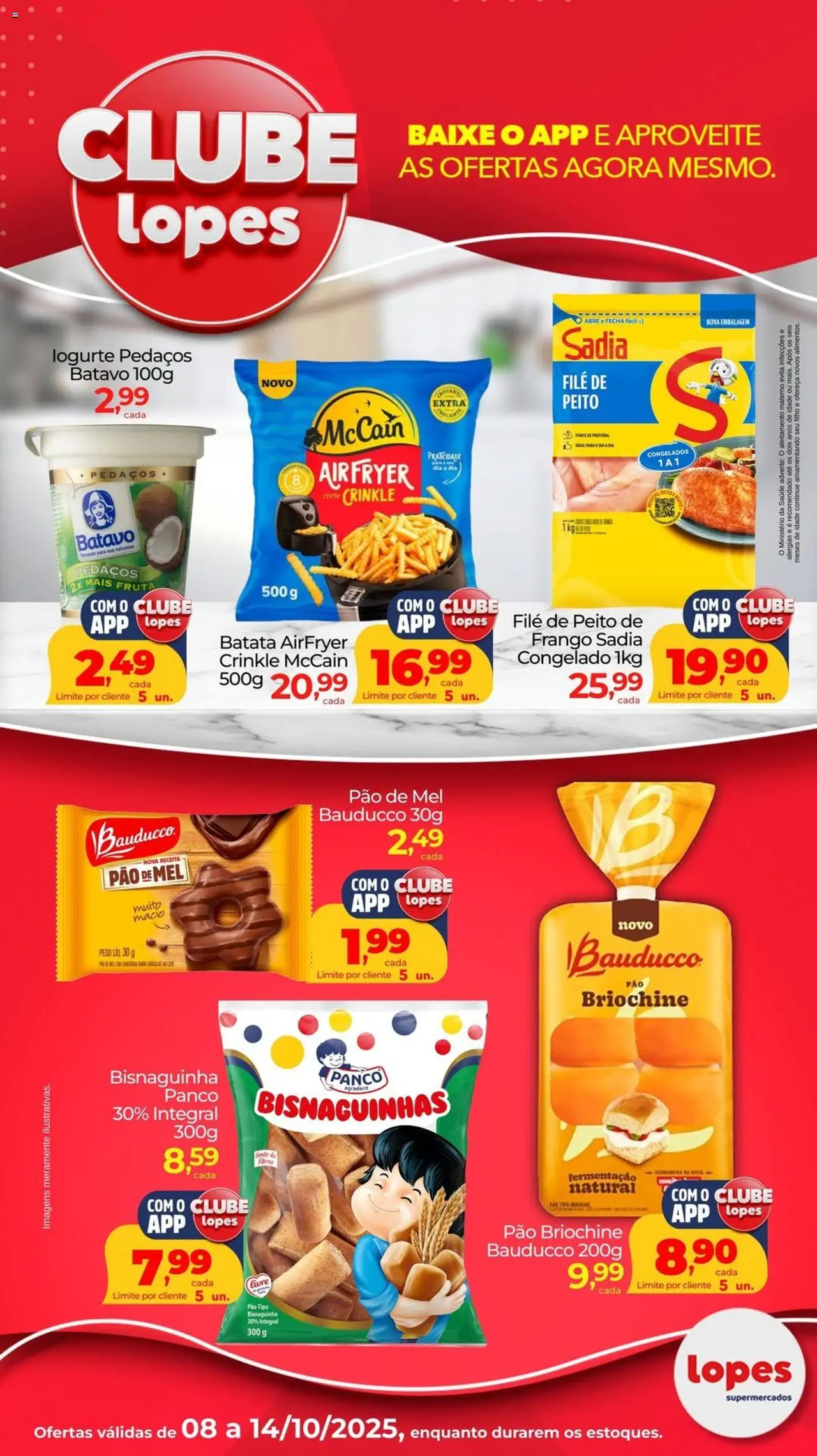 Lopes Supermercados Folheto - válido de 08.10.2025 | Página: 1 | Produtos: Pão, Mel, Batata, Frango