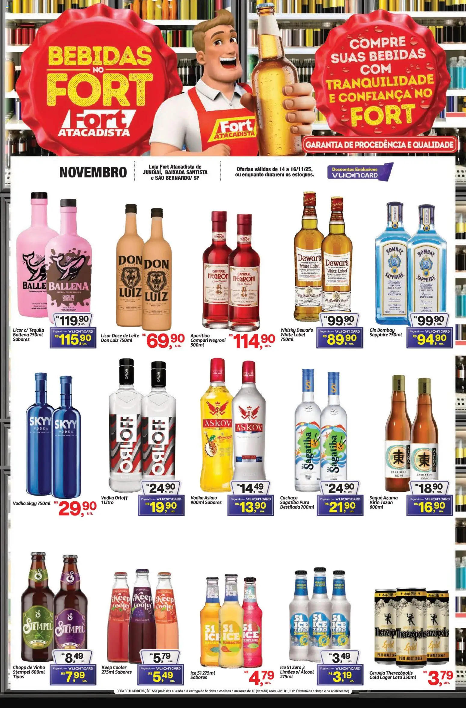 Fort Atacadista Folheto - válido de 14.11.2025 | Página: 1 | Produtos: Cachaça, Saquê, Leite, Gin