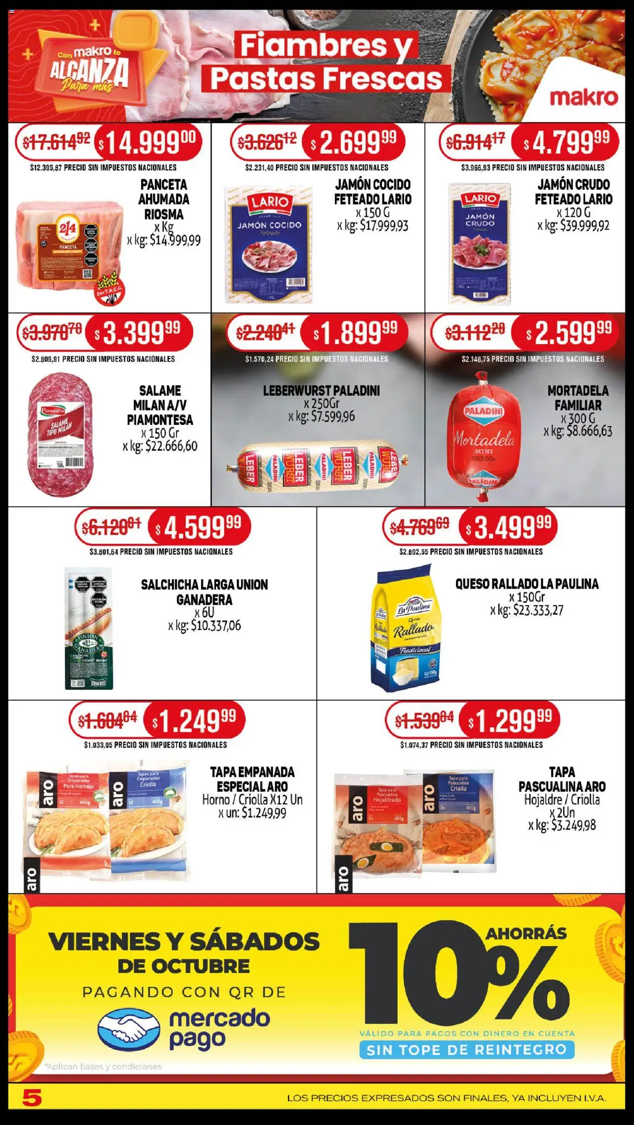 Makro ofertas │ válido desde el 09.10.2025 | Página: 5 | Productos: Jamón crudo, Panceta, Salchicha, Queso