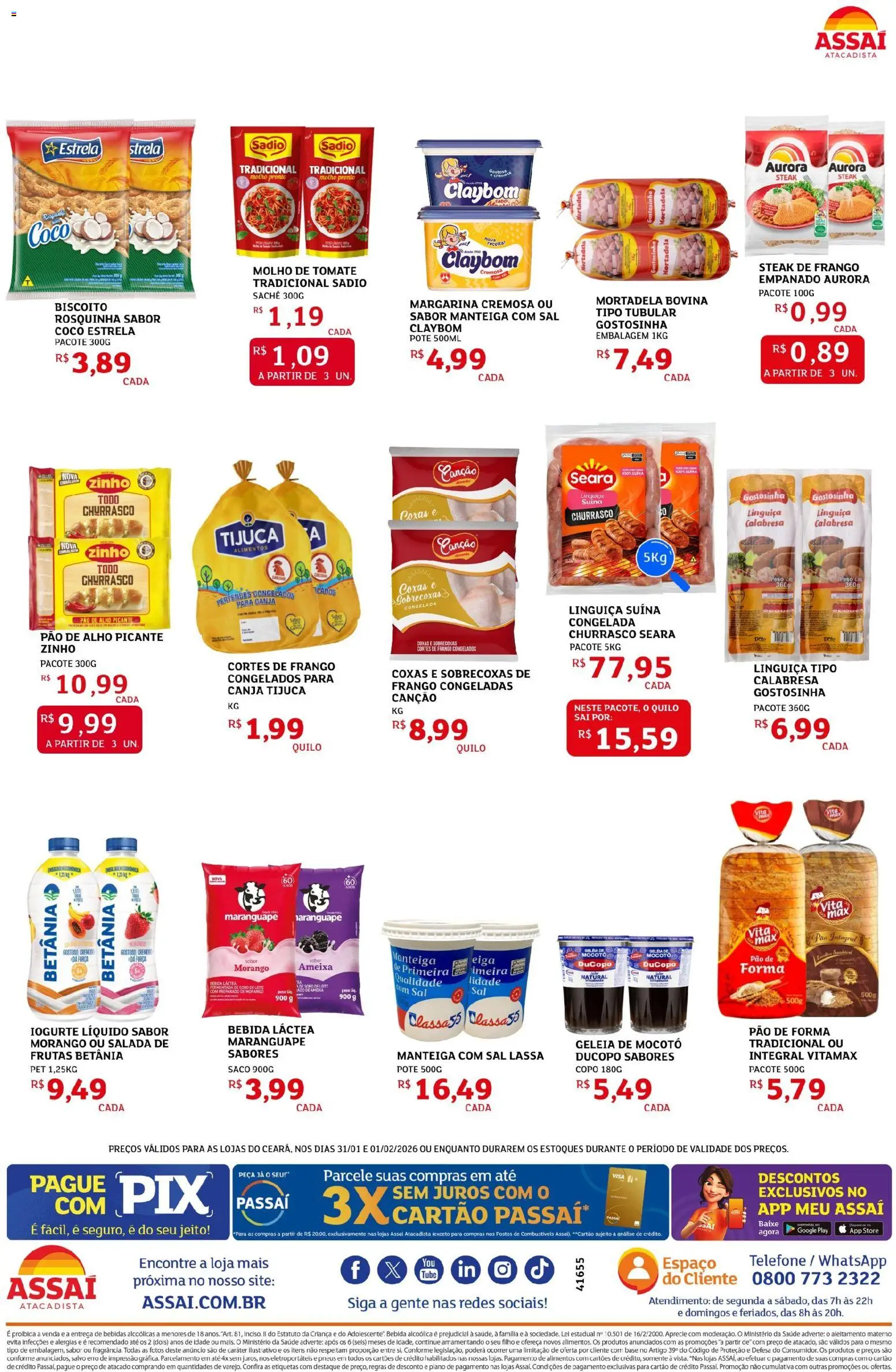 Assaí Atacadista Folheto - válido de 31.01.2026 | Página: 2 | Produtos: Linguiça, Pão, Salada, Margarina