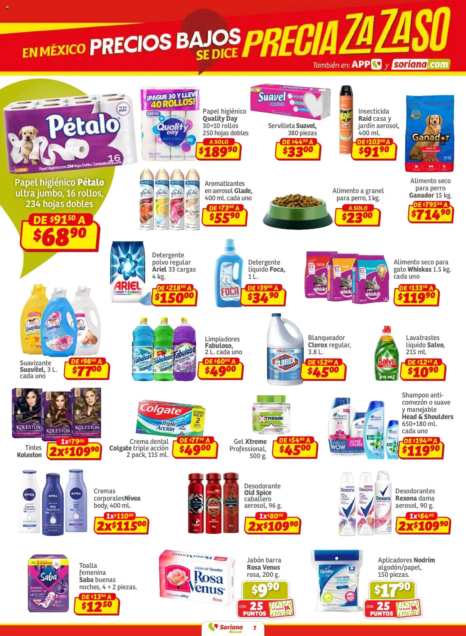 Nuevas ofertas de Soriana válidas en toda la República Mexicana desde el 15.01.2026. ¡Encuentra las mejores ofertas en Soriana - Pesito Valedor Mercado: Edo Mex, Valle De México, Gro, Hgo, Mor, Pue, Qto, Tlax, Ver! | Página: 7 | Productos: Desodorante, Crema, Barra, Jabón