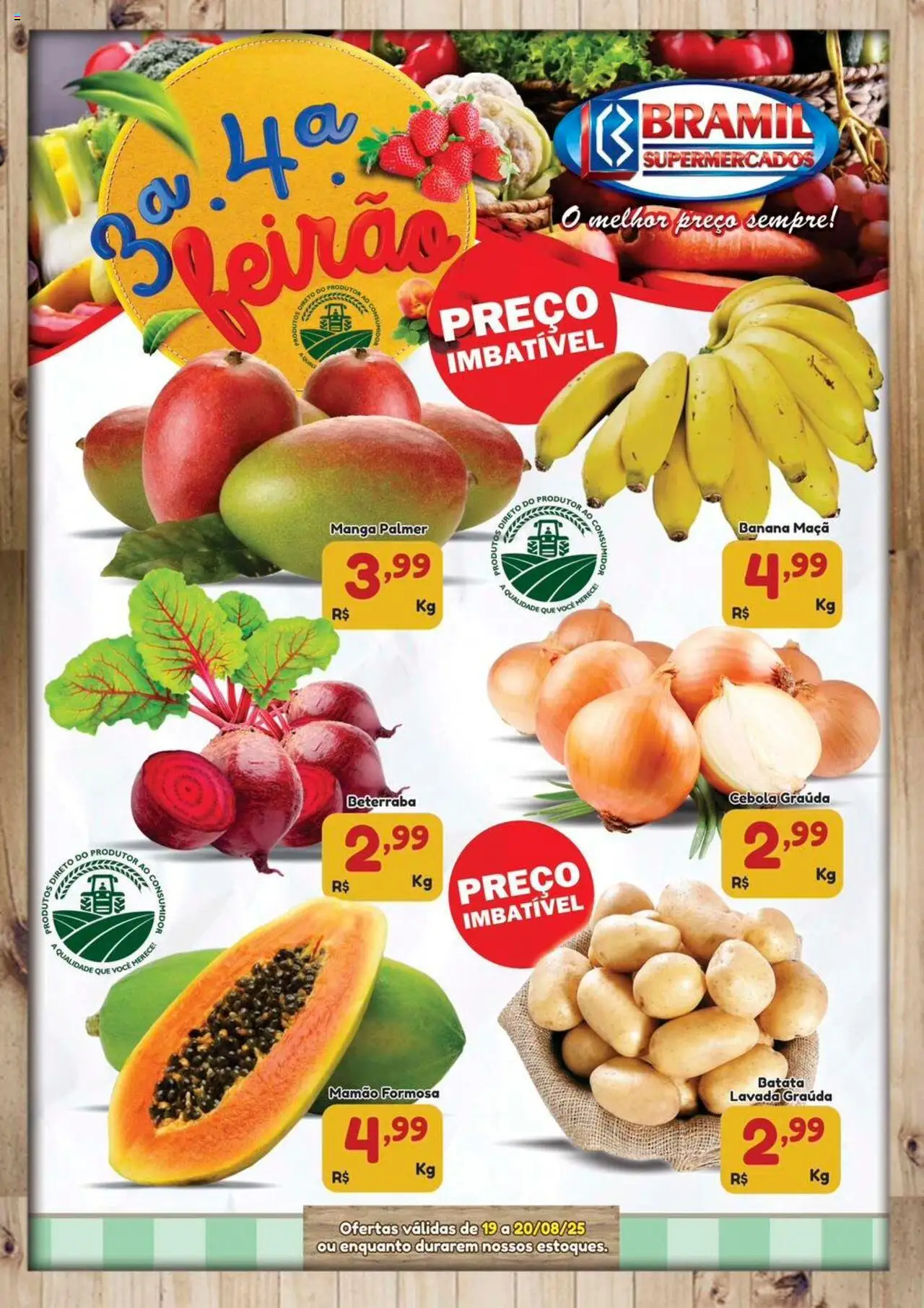 Bramil Supermercados Folheto - válido de 19.08.2025 | Página: 1 | Produtos: Beterraba, Cebola, Mamão, Batata