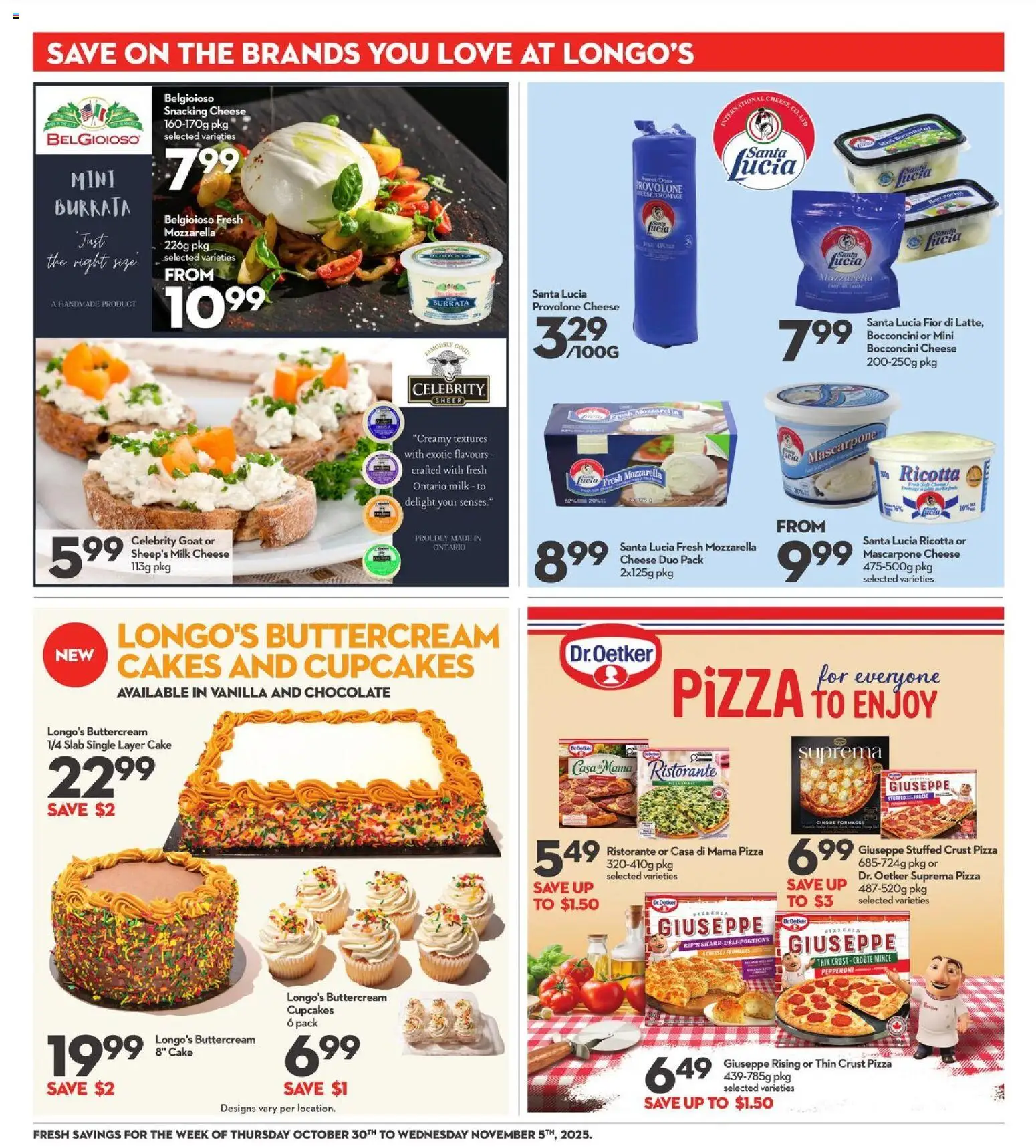 Longo's flyer valid from 30.10.2025 | Page: 20 | Products: Bag, Milk, Cheese, Pizza