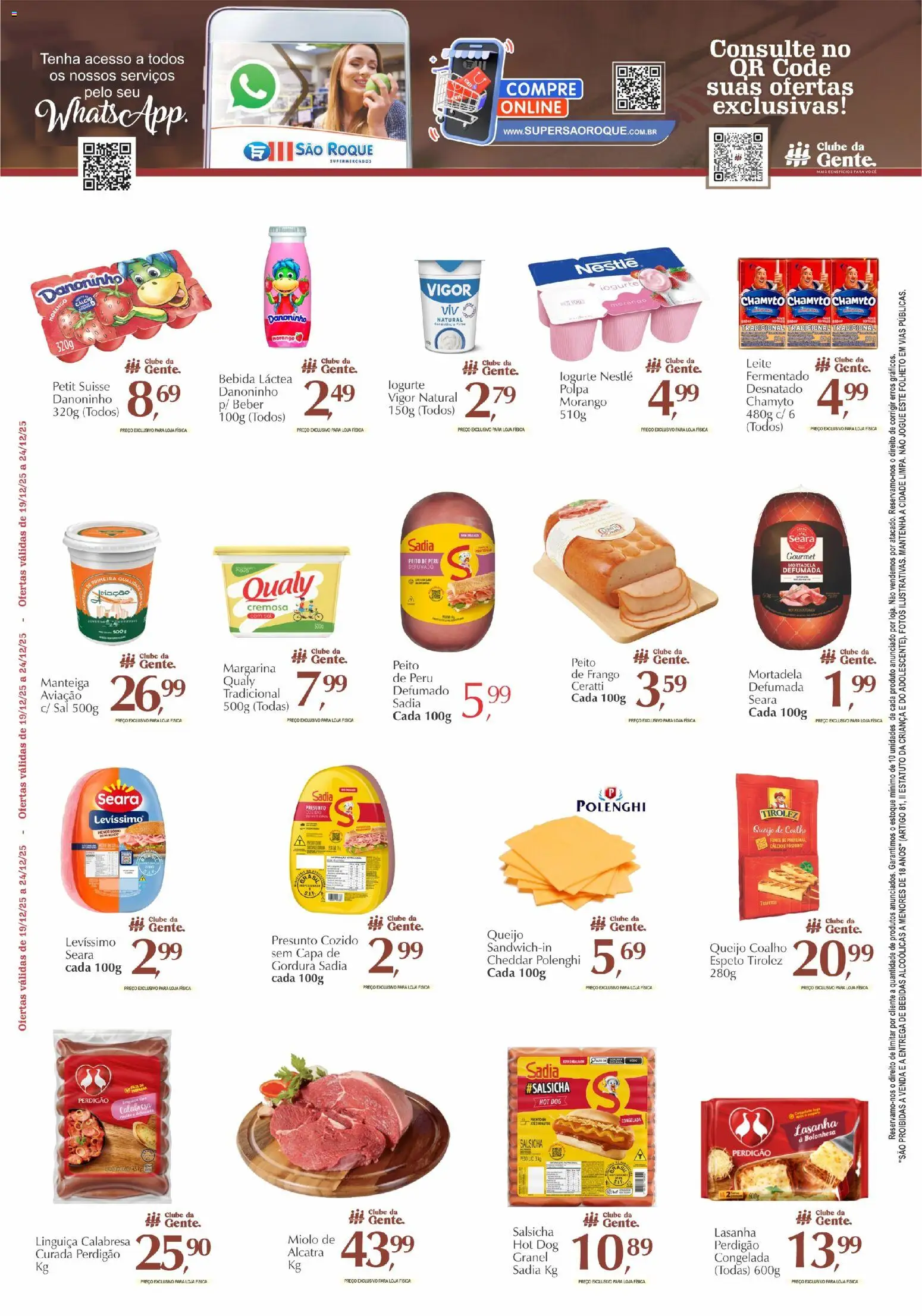 São Roque Supermercados Folheto - válido de 09.12.2025 | Página: 4 | Produtos: Salsicha, Manteiga, Cálcio, Lasanha