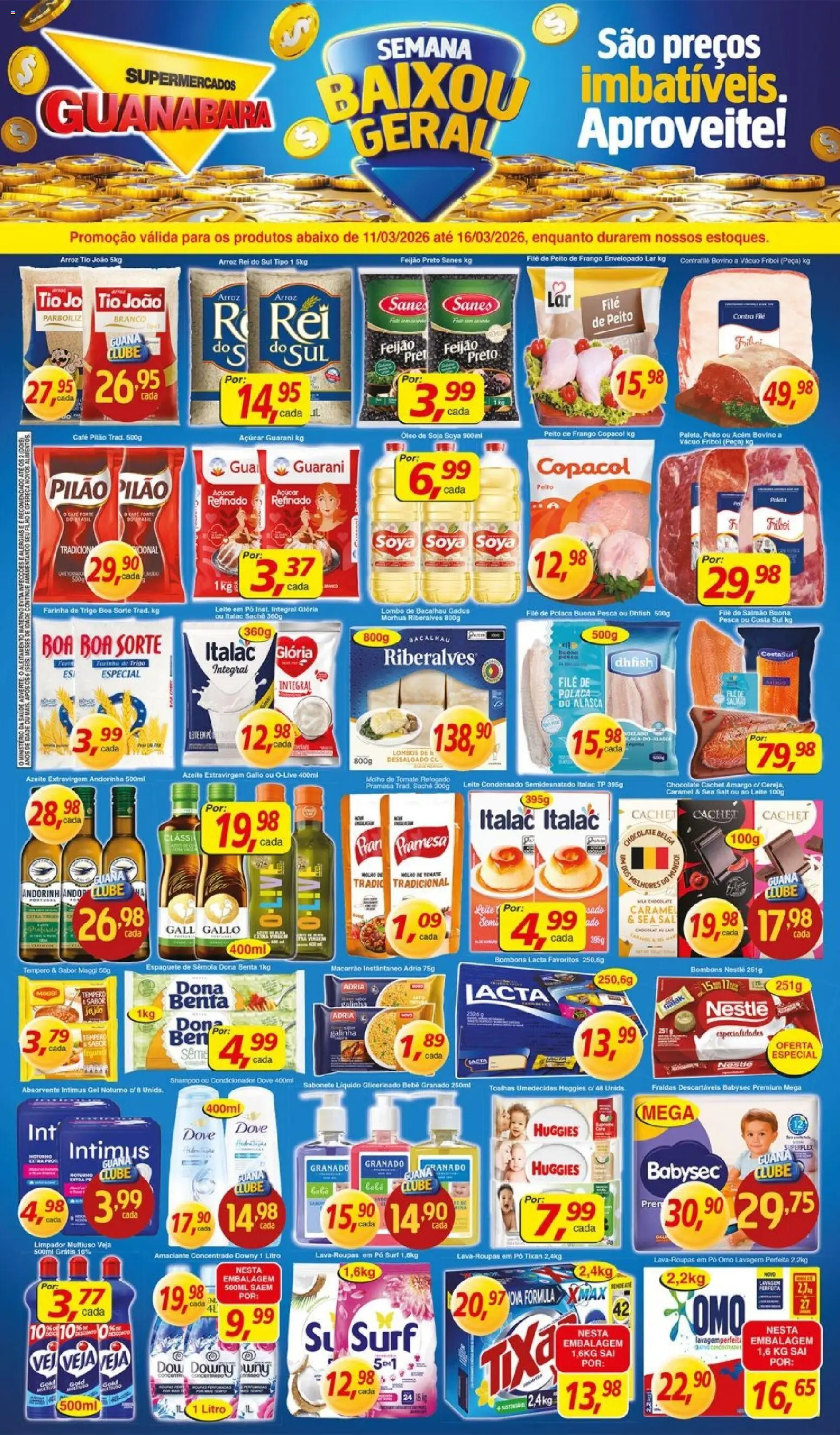 Supermercados Guanabara Folheto - válido de 11.03.2026 | Página: 1 | Produtos: Espaguete, Contra filé, Sabonete, Fraldas