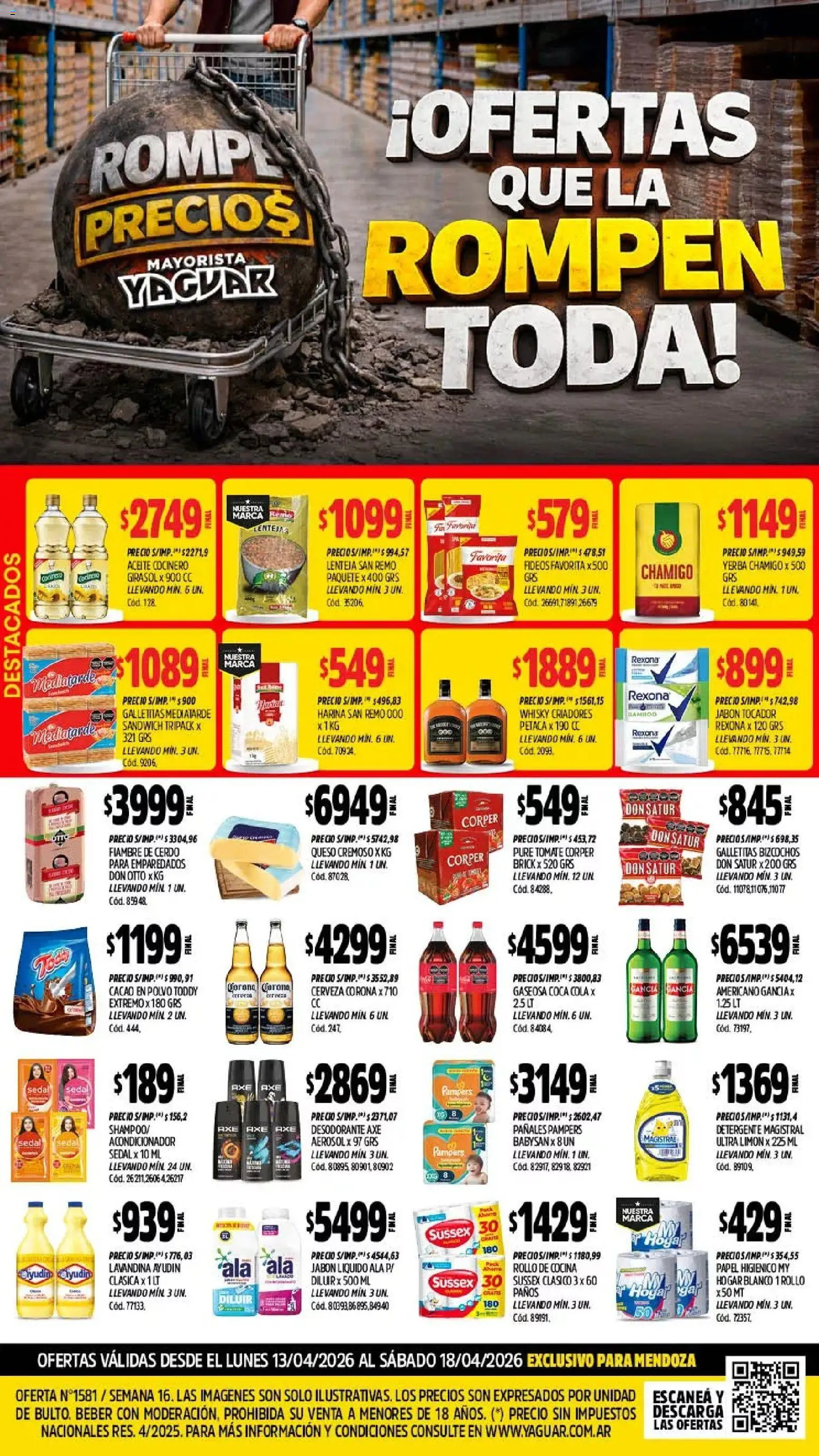 Yaguar - Oferta Semanal Mendoza │ válido desde el 13.04.2026 | Página: 1 | Productos: Lavandina, Lentejas, Acondicionador, Cerveza