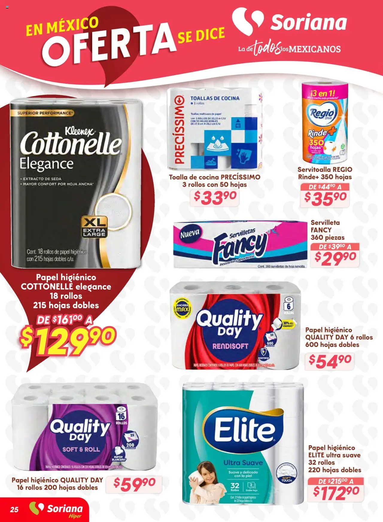 Nuevas ofertas de Soriana válidas en toda la República Mexicana desde el 16.10.2025. ¡Encuentra las mejores ofertas en Soriana - Preciazazaso Híper: BCS, Jal, Nay, Sin, Son! | Página: 25 | Productos: Papel higiénico, Cocina, Toallas, Servilletas