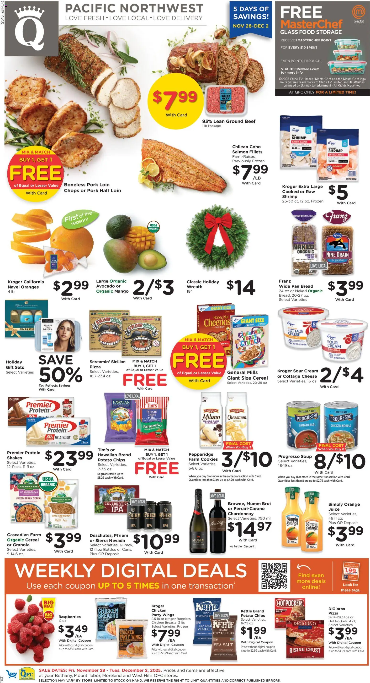 QFC Weekly Ad - OR - valid from 28.11.2025 | Page: 1 | Products: Pan, Cheese, Sour cream, Kettle