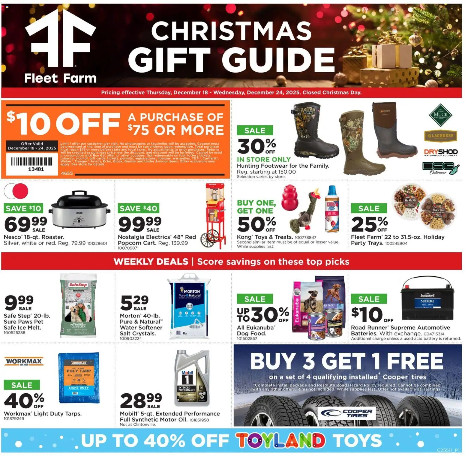 Mills Fleet Farm Weekly Ad - valid from 18.12.2025 | Page: 1 | Products: Safe, Battery, Water, Salt