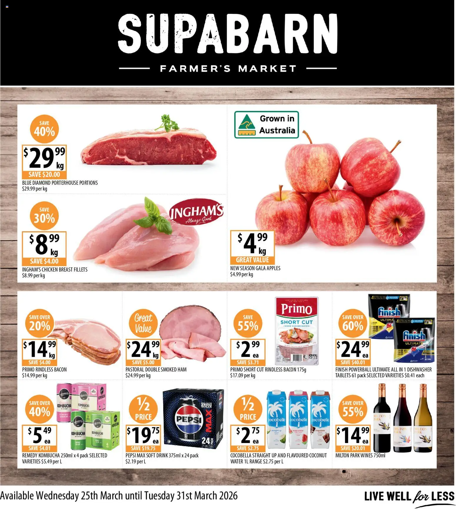 Supabarn catalogue - valid from 25.03.2026 | Page: 1 | Products: Apples, Pepsi, Pepsi Max, Tablets