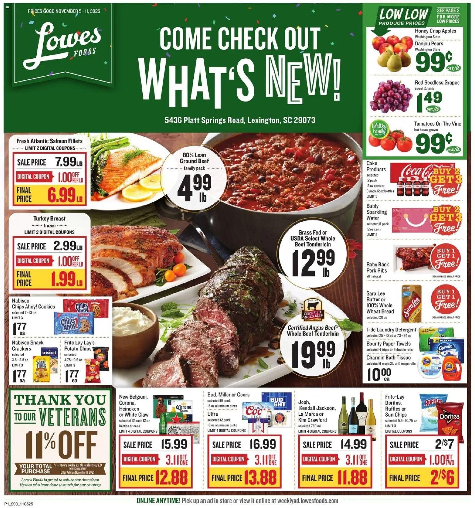 Lowes Foods Weekly Ad - SC - valid from 05.11.2025 | Page: 1 | Products: Butter, Detergent, Cookies, Grapes