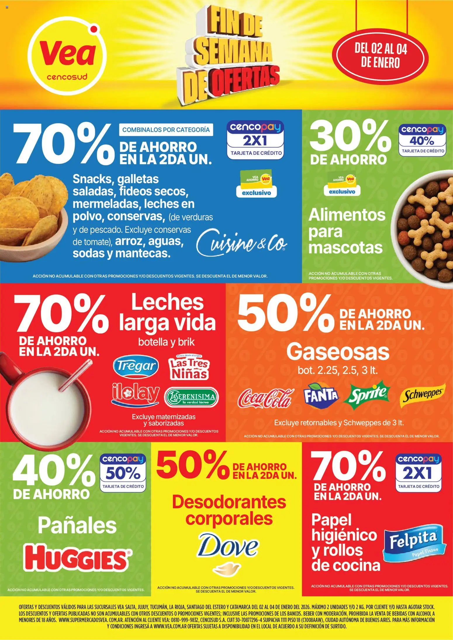 Vea - Oferta fin de semana │ válido desde el 02.01.2026 | Página: 1 | Productos: Cocina, Fideos, Pañales, Galletas