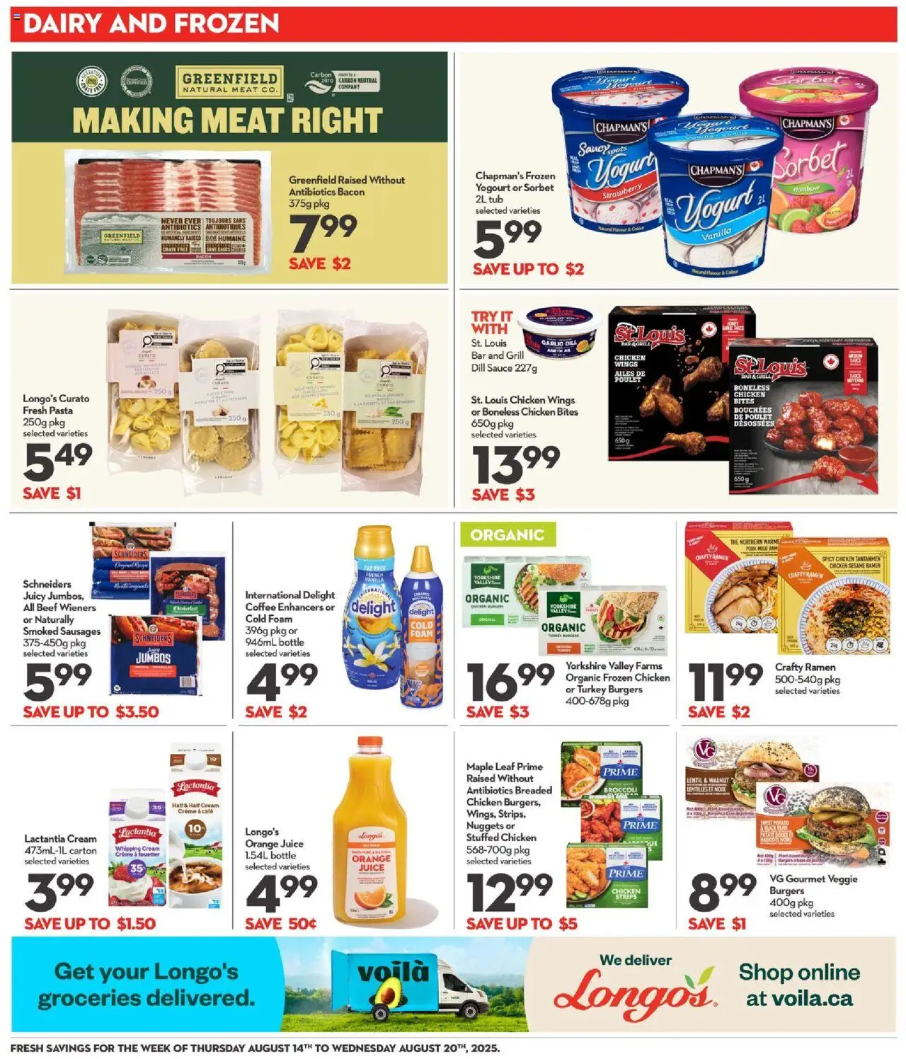 Longo's flyer valid from 14.08.2025 | Page: 10 | Products: Pasta, Cream, Turkey, Juice
