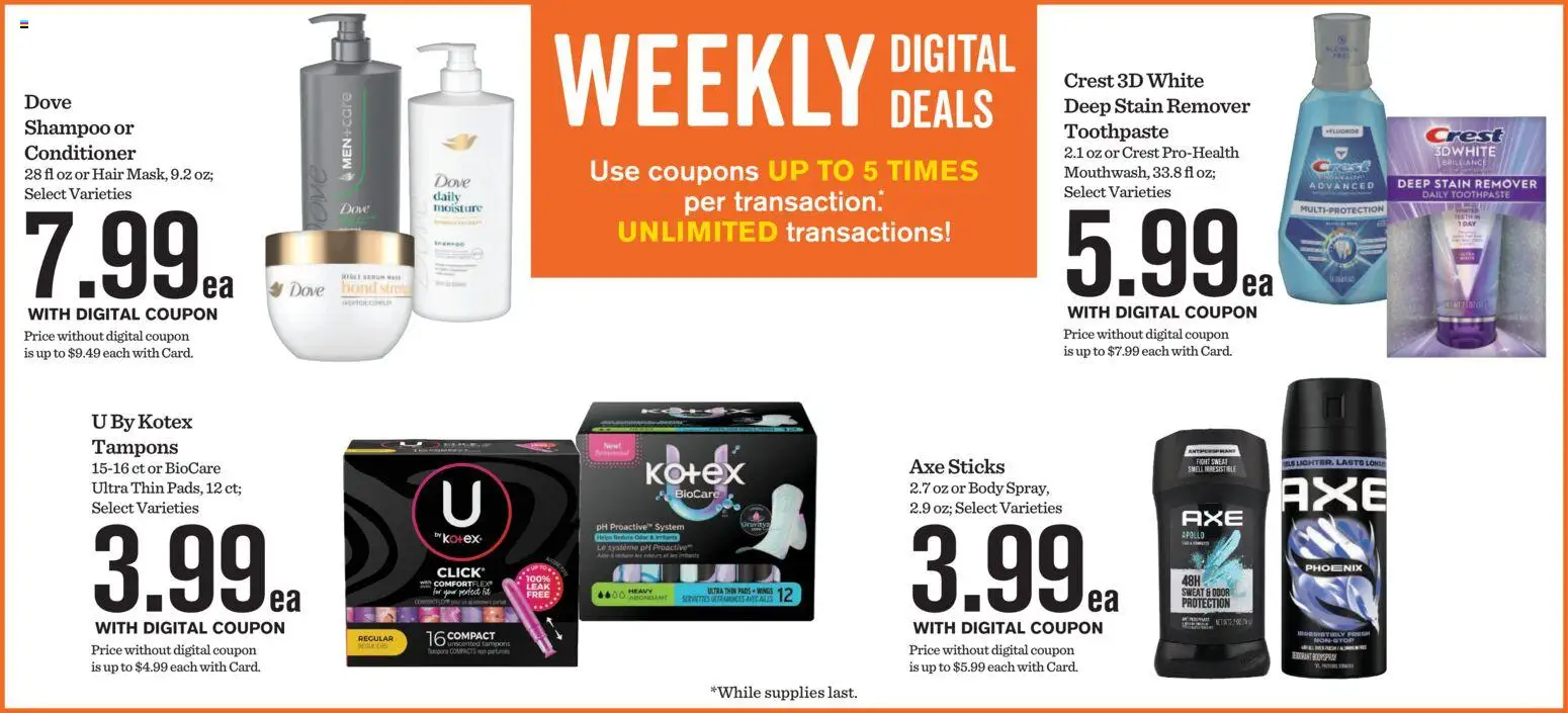 Mariano's Weekly Ad - valid from 08.04.2026 | Page: 4 | Products: Shampoo, Conditioner, Toothpaste, Tampons