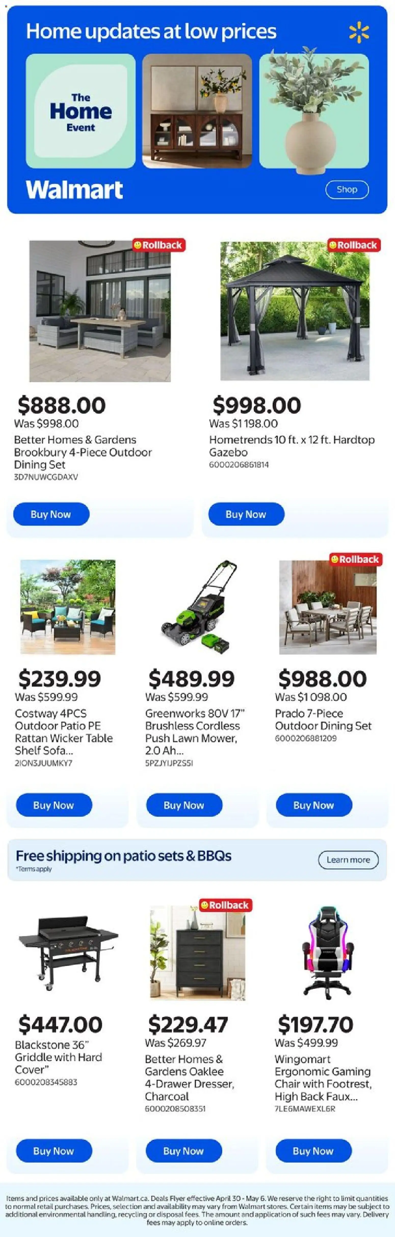 Walmart flyer valid from 30.04.2026 | Page: 1 | Products: Sofa, Shelf, Table, Chair