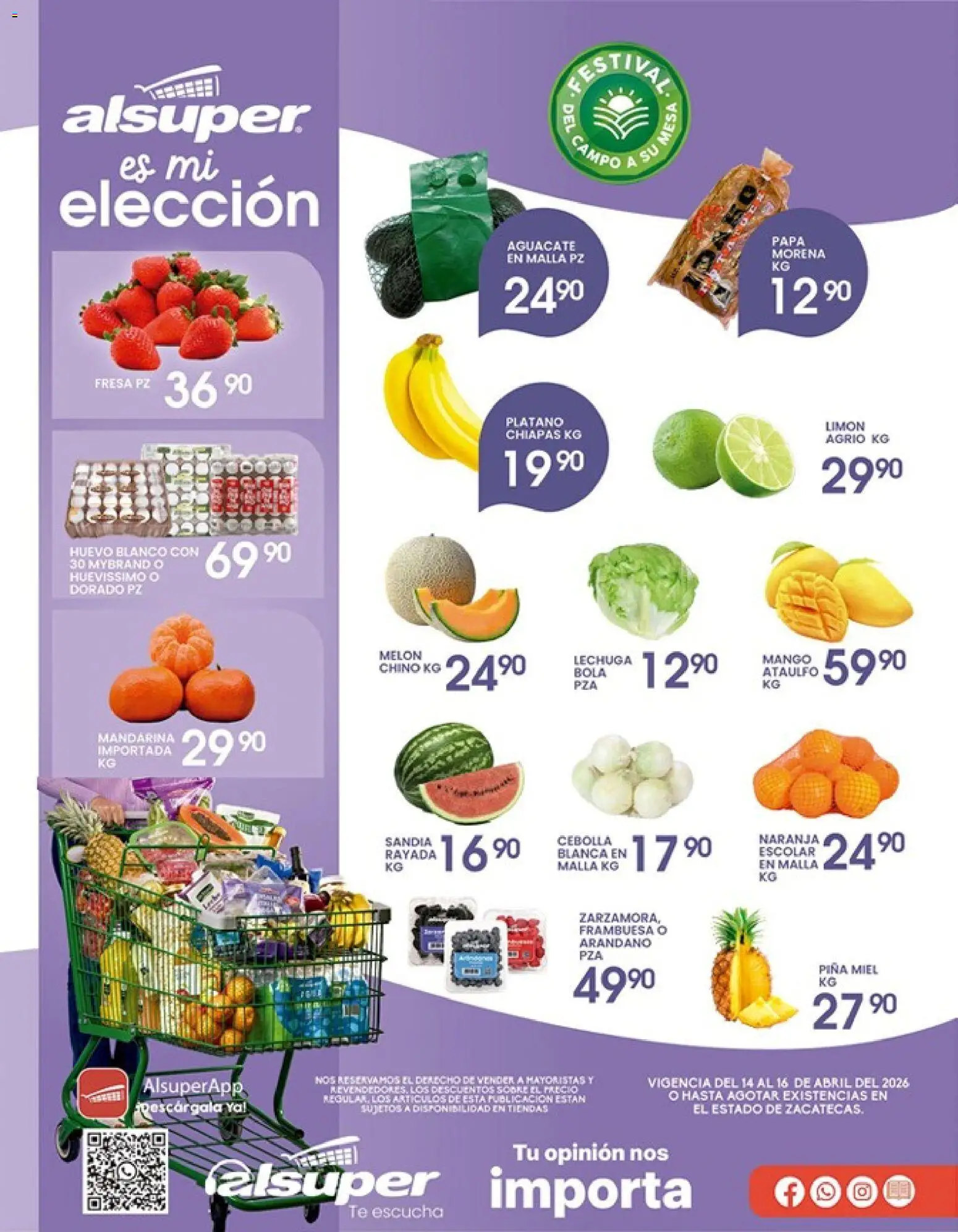 Nuevas ofertas de Alsuper válidas en toda la República Mexicana desde el 14.04.2026. ¡Encuentra las mejores ofertas en Alsuper folleto Calera! | Página: 1 | Productos: Papa, Sandía, Limón, Malla