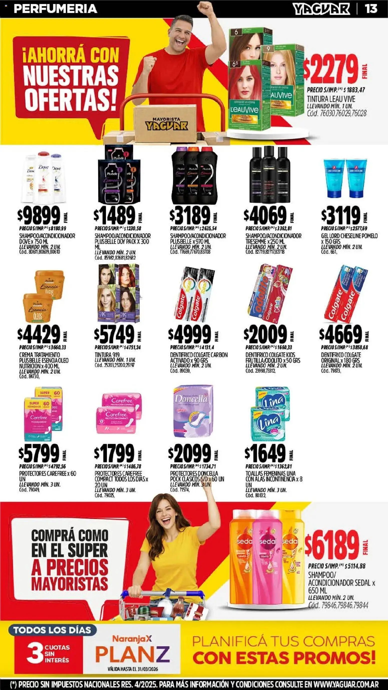 Yaguar - Oferta Semanal Misiones │ válido desde el 02.03.2026 | Página: 13 | Productos: Toallas, Tintura, Acondicionador, Crema