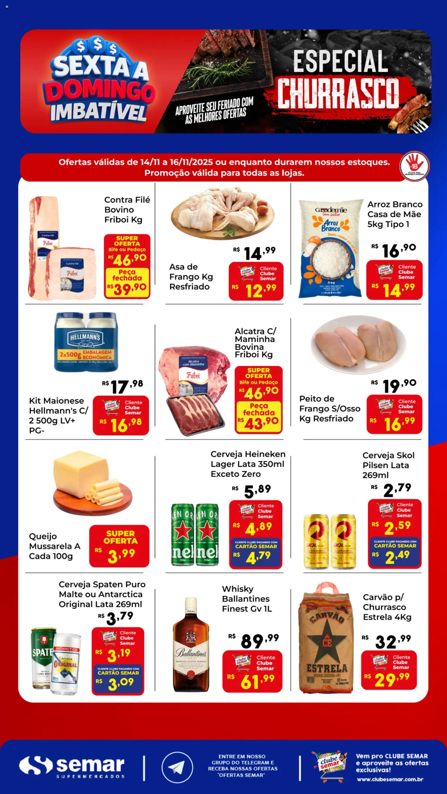 Semar Supermercado Folheto - válido de 14.11.2025 | Página: 1 | Produtos: Contra filé, Maminha, Frango, Mussarela