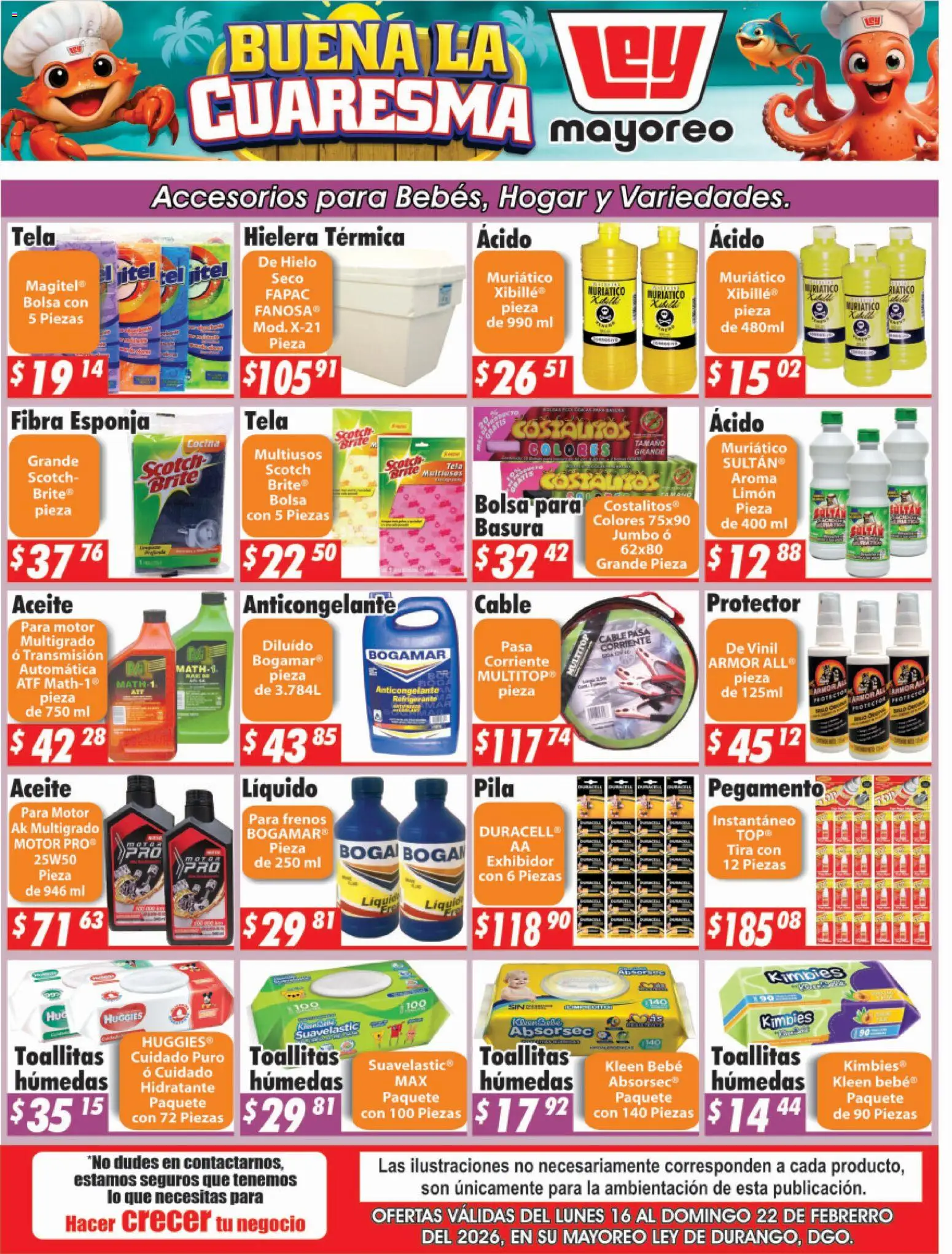 Nuevas ofertas de Casa Ley válidas en toda la República Mexicana desde el 16.02.2026. ¡Encuentra las mejores ofertas en Casa Ley folleto Durango! | Página: 1 | Productos: Toallitas húmedas, Aceite, Pegamento, Pila