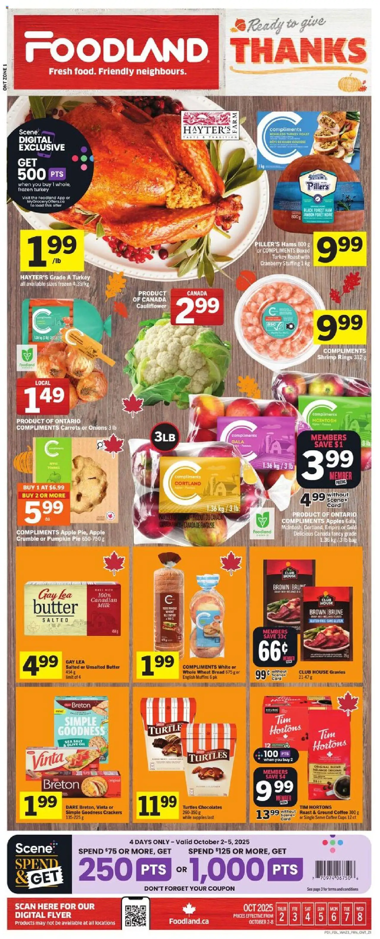 Foodland flyer valid from 02.10.2025 | Page: 1 | Products: Butter, Coffee, Ham, Apples