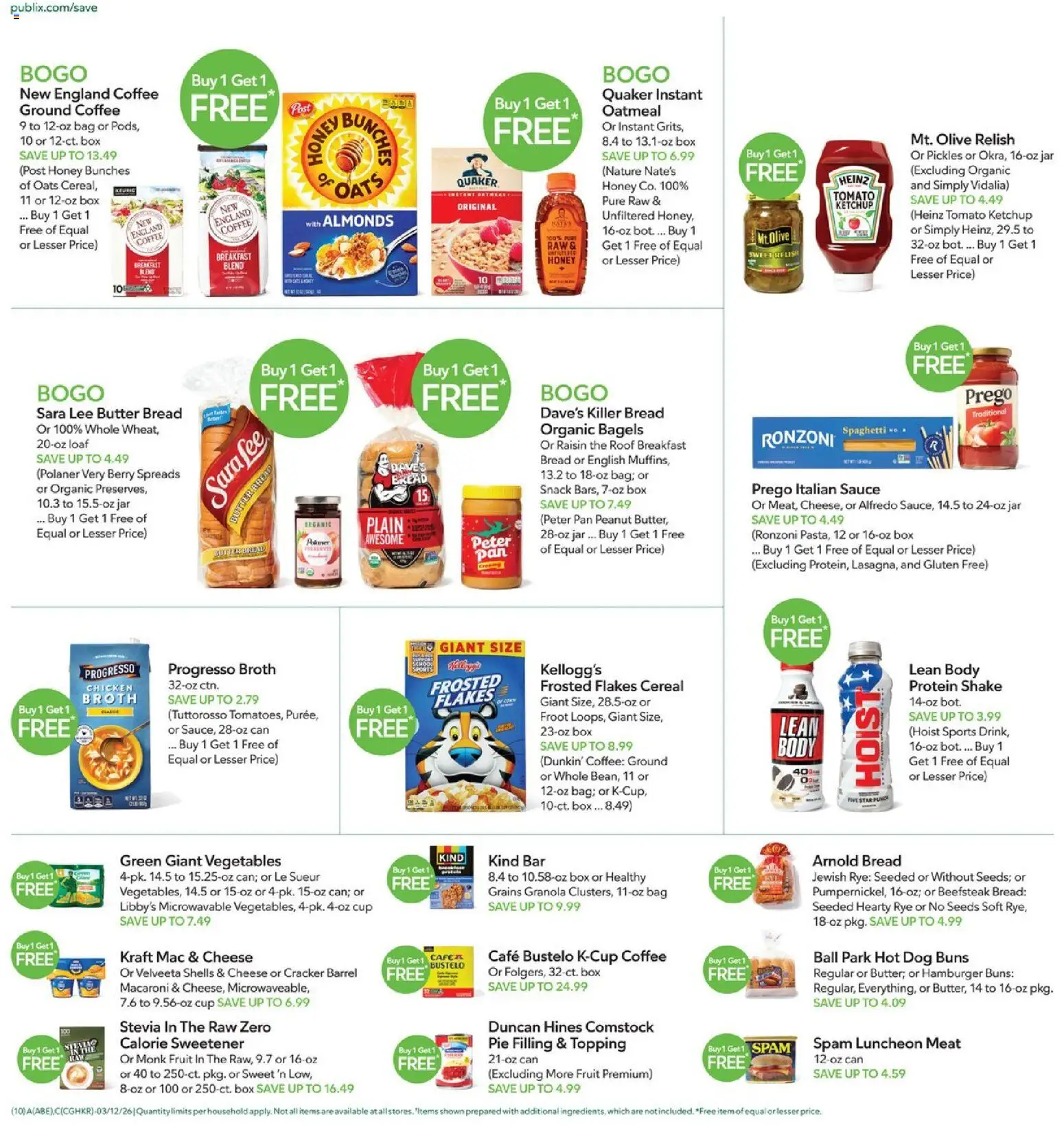 Publix Weekly Ad - valid from 11.03.2026 | Page: 10 | Products: Bread, Flakes, Vegetables, Sauce