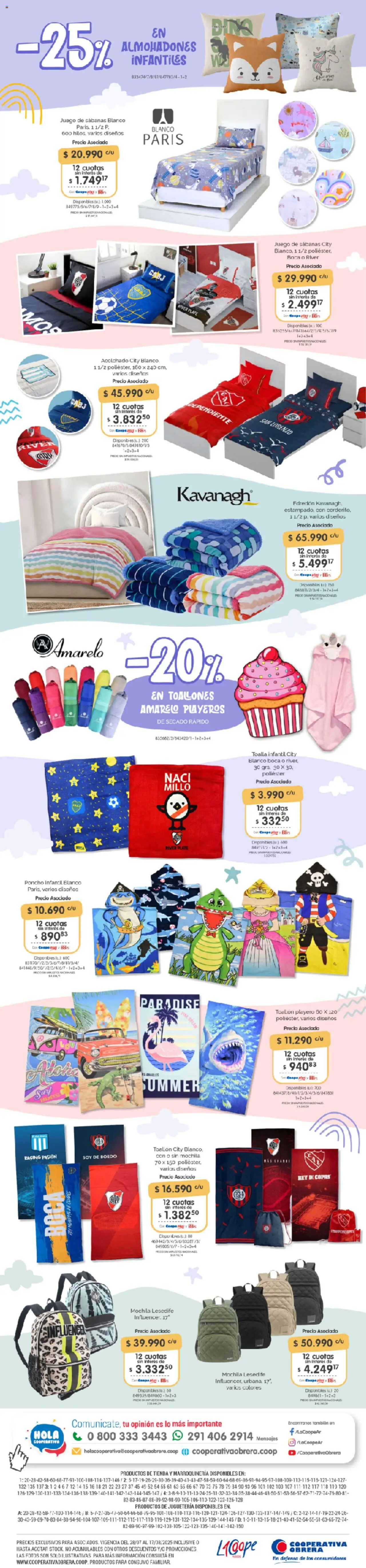 Cooperativa Obrera Juguetería │ válido desde el 28.07.2025 | Página: 9 | Productos: Toalla, Sabanas, Acolchado, Mochila