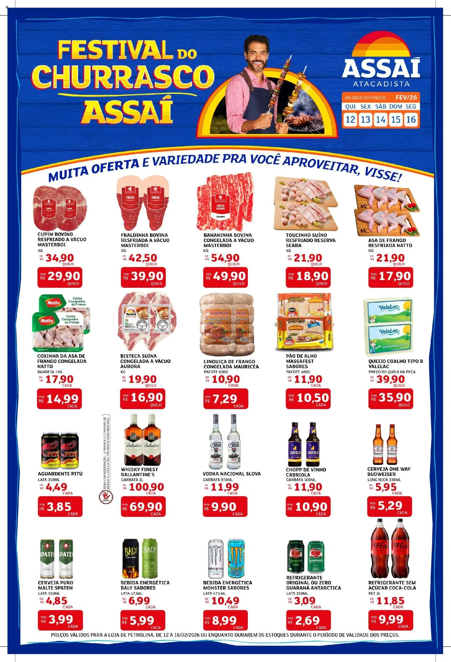 Assaí Atacadista Folheto - válido de 12.02.2026 | Página: 1 | Produtos: Guaraná, Queijo, Queijo coalho, Vodka