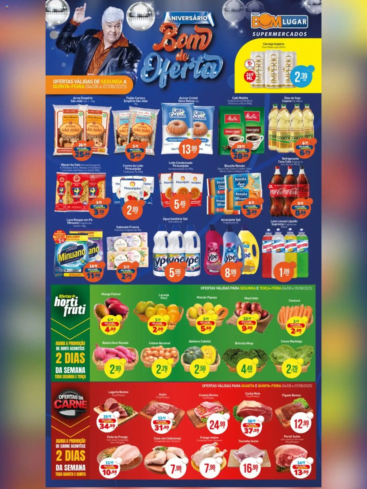 Rede Bom Lugar Folheto - válido de 04.08.2025 | Página: 1 | Produtos: Óleo, Macarrão, Batata, Peito de frango